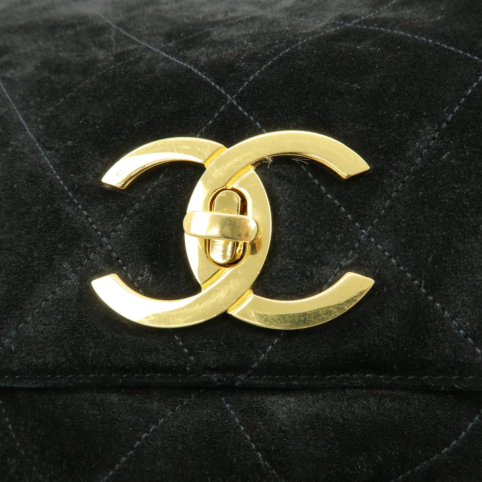 CHANEL Matelasse COCO Mark Suede Lamb Skin Shoulder Bag Black