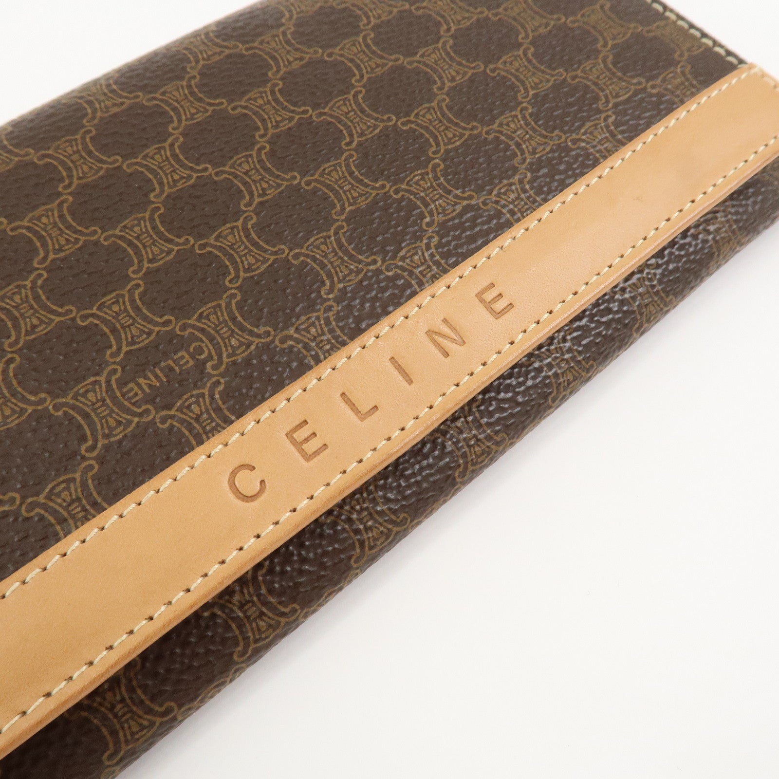 CELINE Macadam PVC Leather Flap Long Wallet Brown Beige