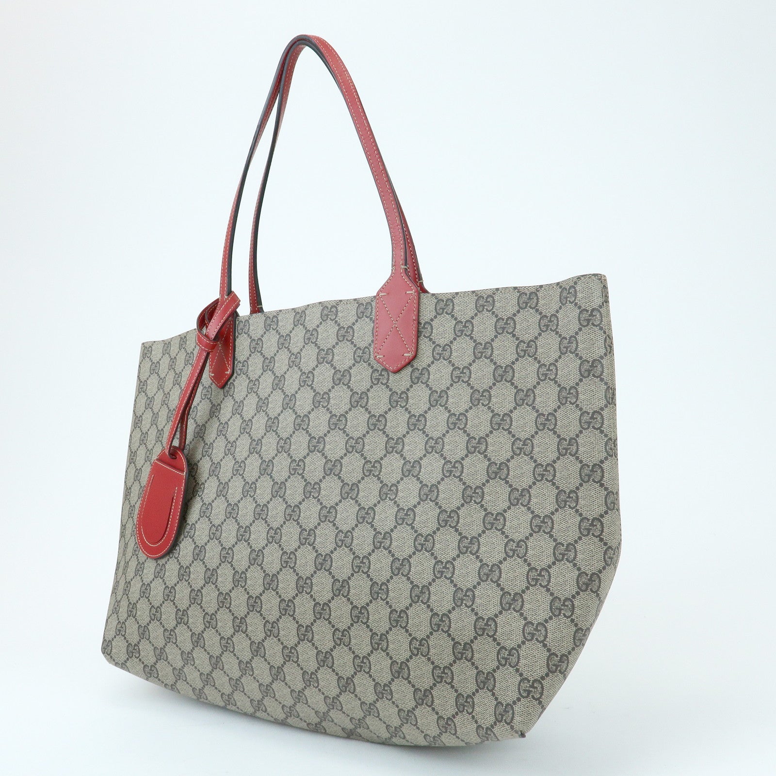 GUCCI Reversible GG Supreme Leather Tote Bag Beige Red 368568
