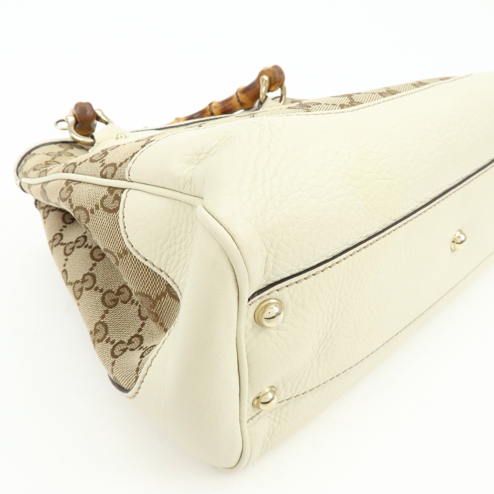GUCCI Bamboo GG Canvas Leather 2Way Hand Shoulder Bag White 308360