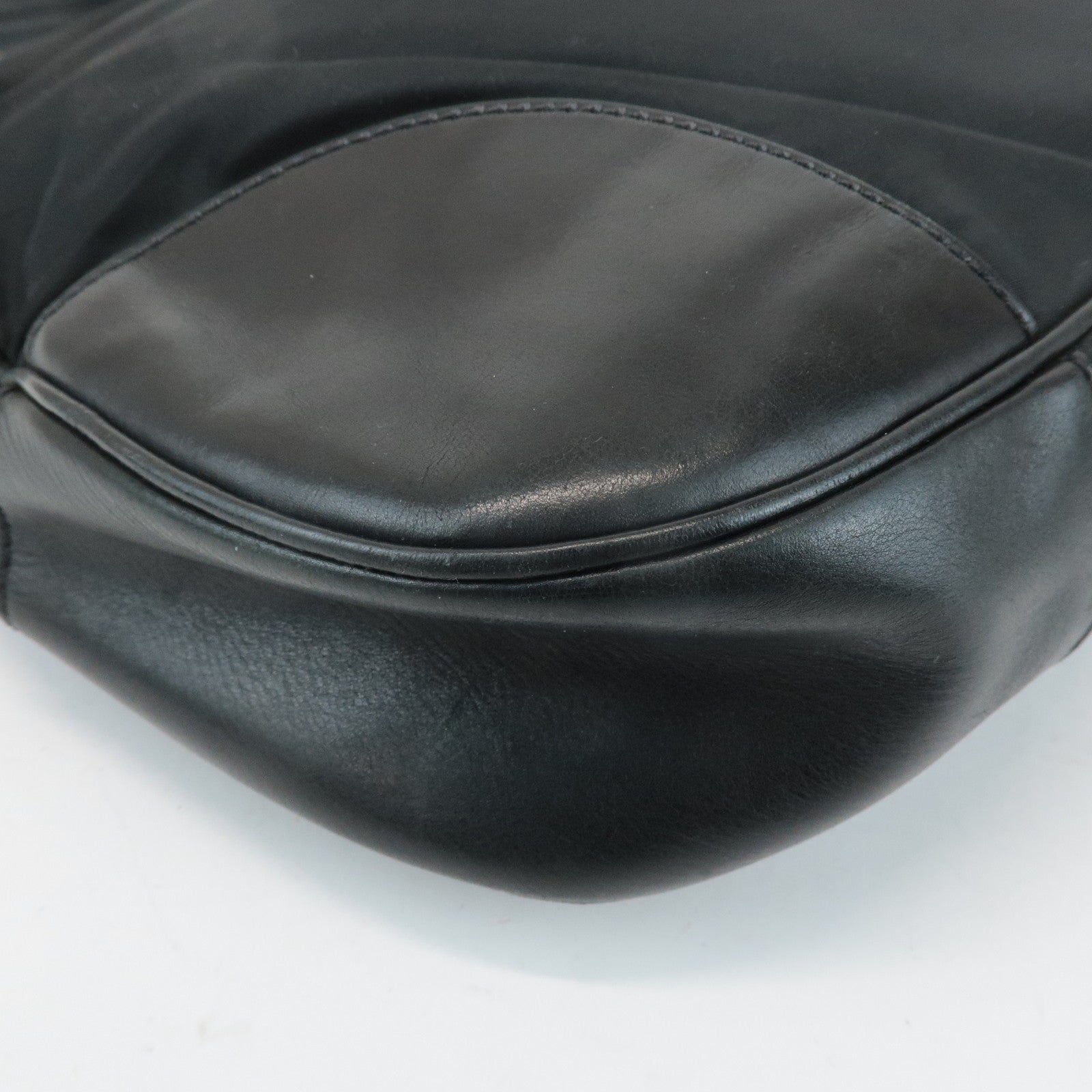 PRADA Triangle Logo Leather Nylon Shoulder Bag Black
