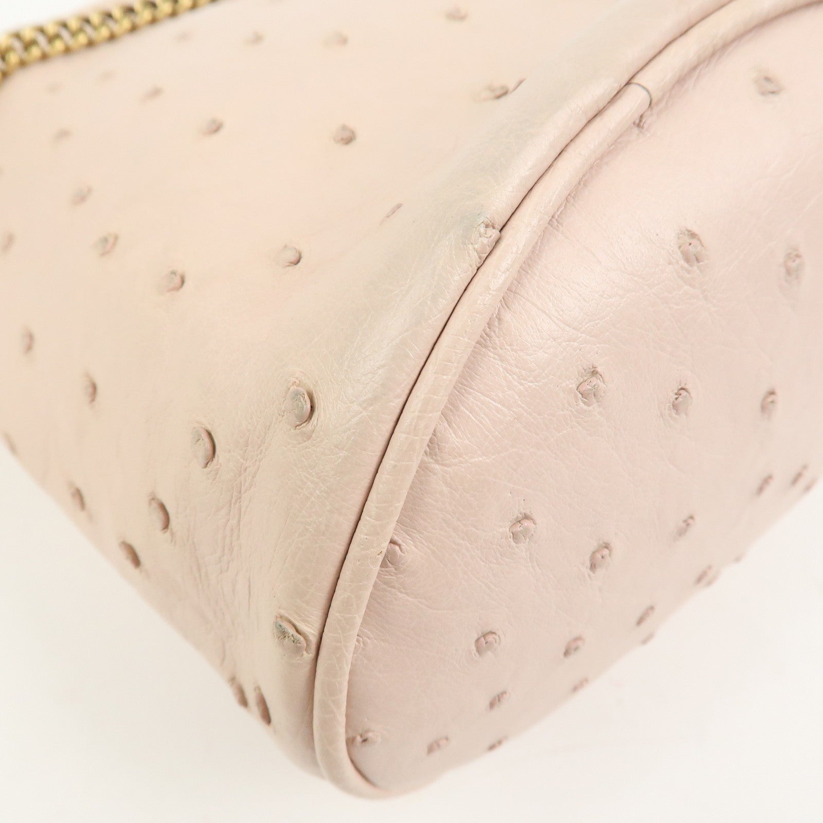 GUCCI GG Marmont Ostrich Leather Mini Bucket Chain Bag Ivory 575163