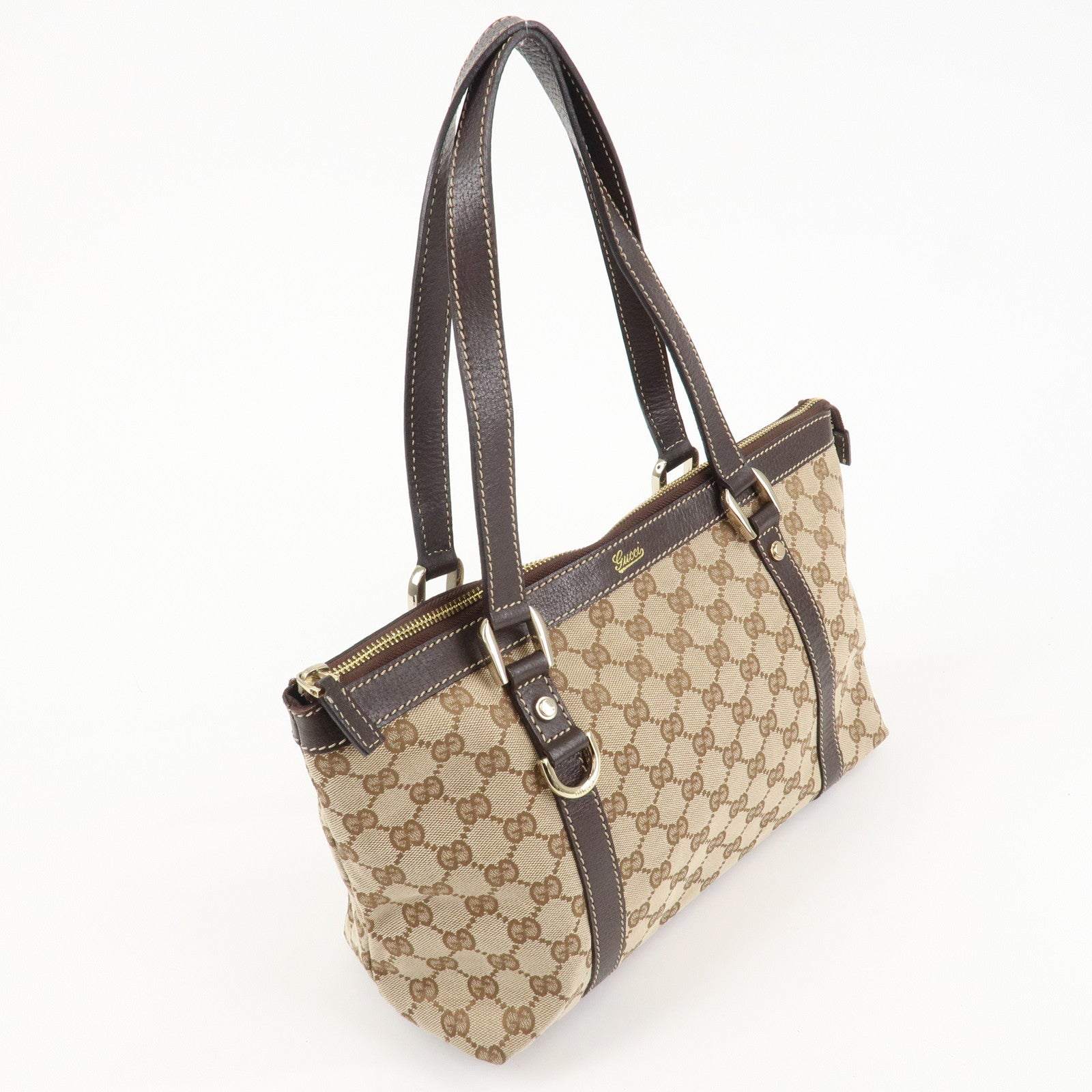 GUCCI Abbey GG Canvas Leather Tote Bag Hand Bag Beige Brown 141470 Used