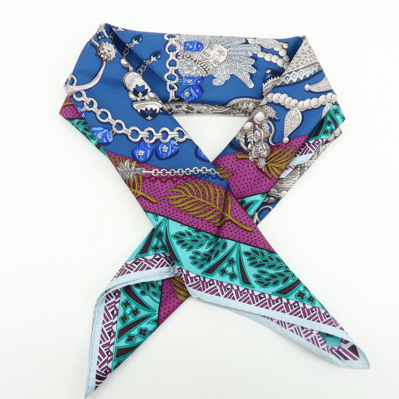 HERMES Carre 90 Silk 100% Scarf ZENOBIE REINE DE PALMYRE Blue