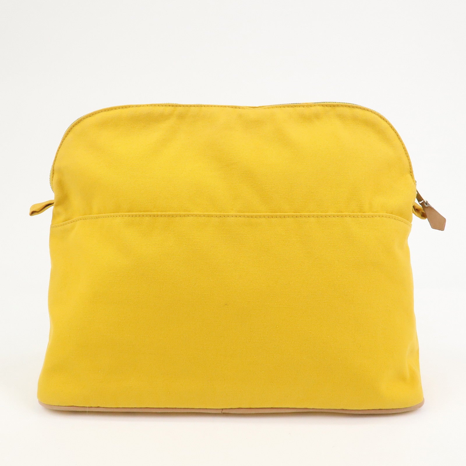 HERMES Bolide Pouch GM Canvas Leather Cosmetic Pouch Yellow