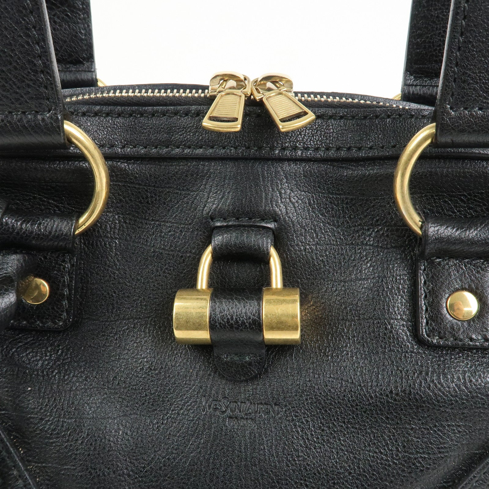 SAINT LAURENT PARIS Leather Muse Hand Bag Shoulder Bag Black