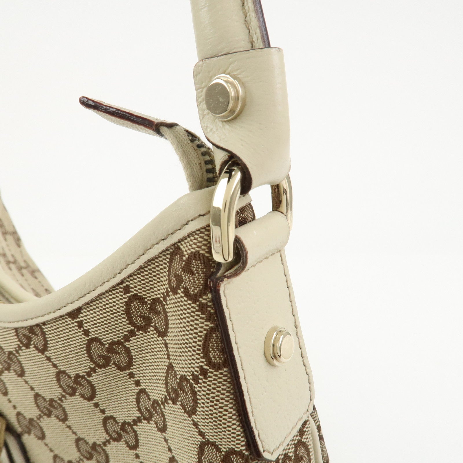 GUCCI Abbey GG Canvas Leather Shoulder Bag Brown Ivory 130738