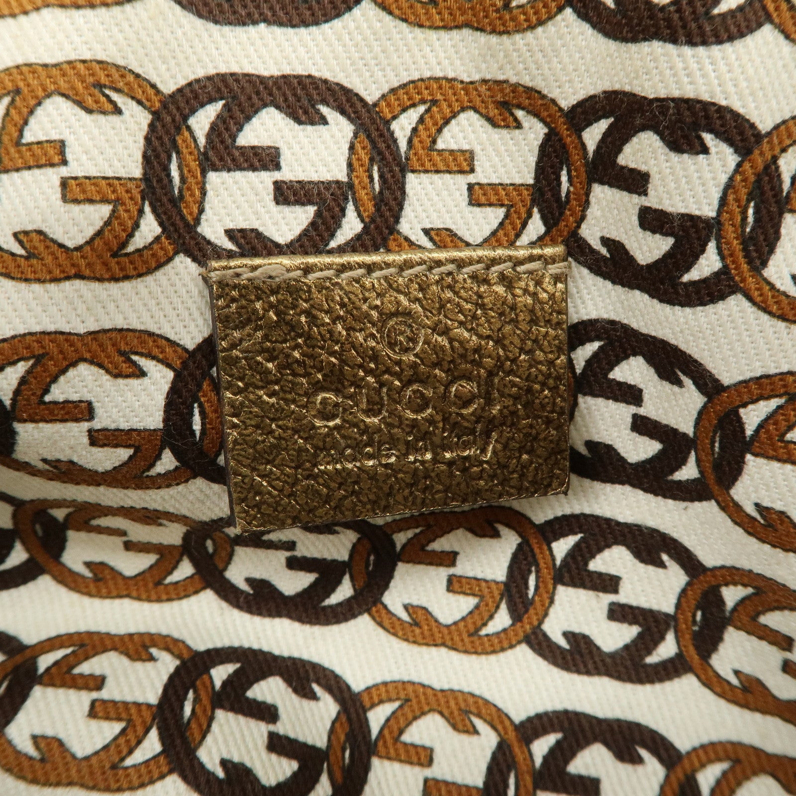 GUCCI Abbey GG Canvas Leather Pouch Hand Bag Beige Gold 145750