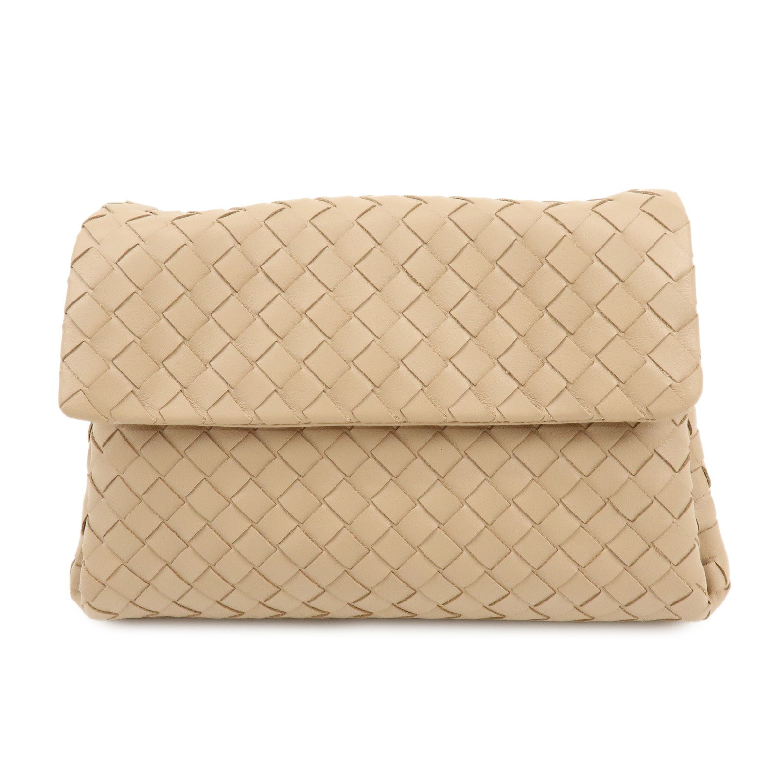 BOTTEGA VENETA Intrecciato Nappa Leather Clutch Bag Beige