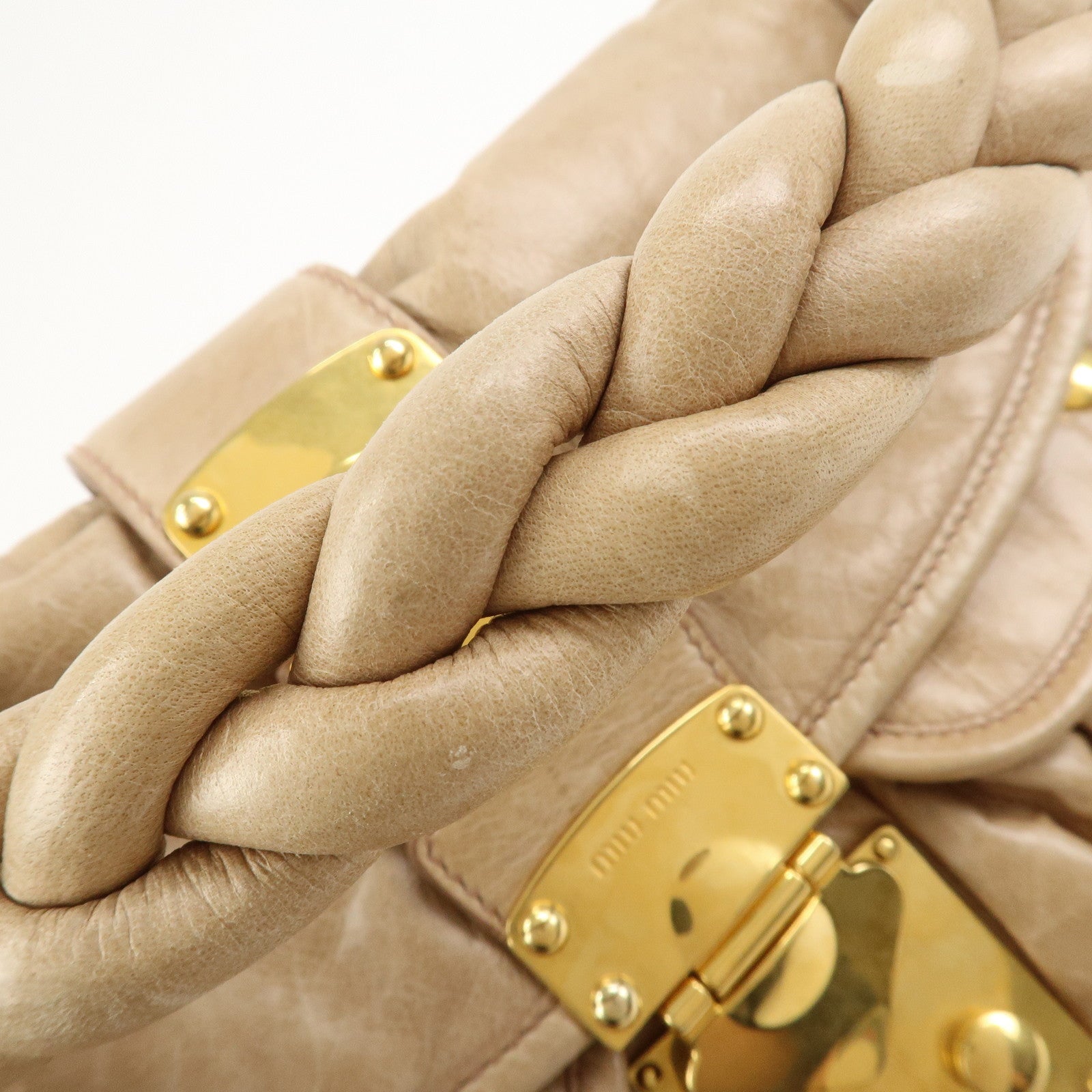 MIU MIU Matelasse Leather Hand Bag Light Brown RR1300