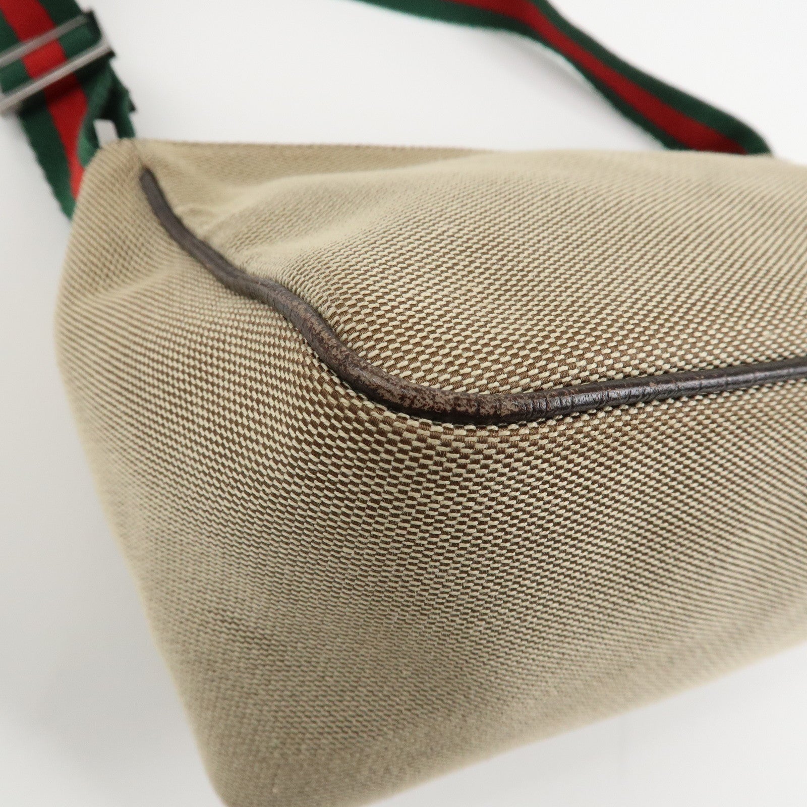 GUCCI Sherry Canvas Leather Pouch Hand Bag Beige Brown 106644 Used