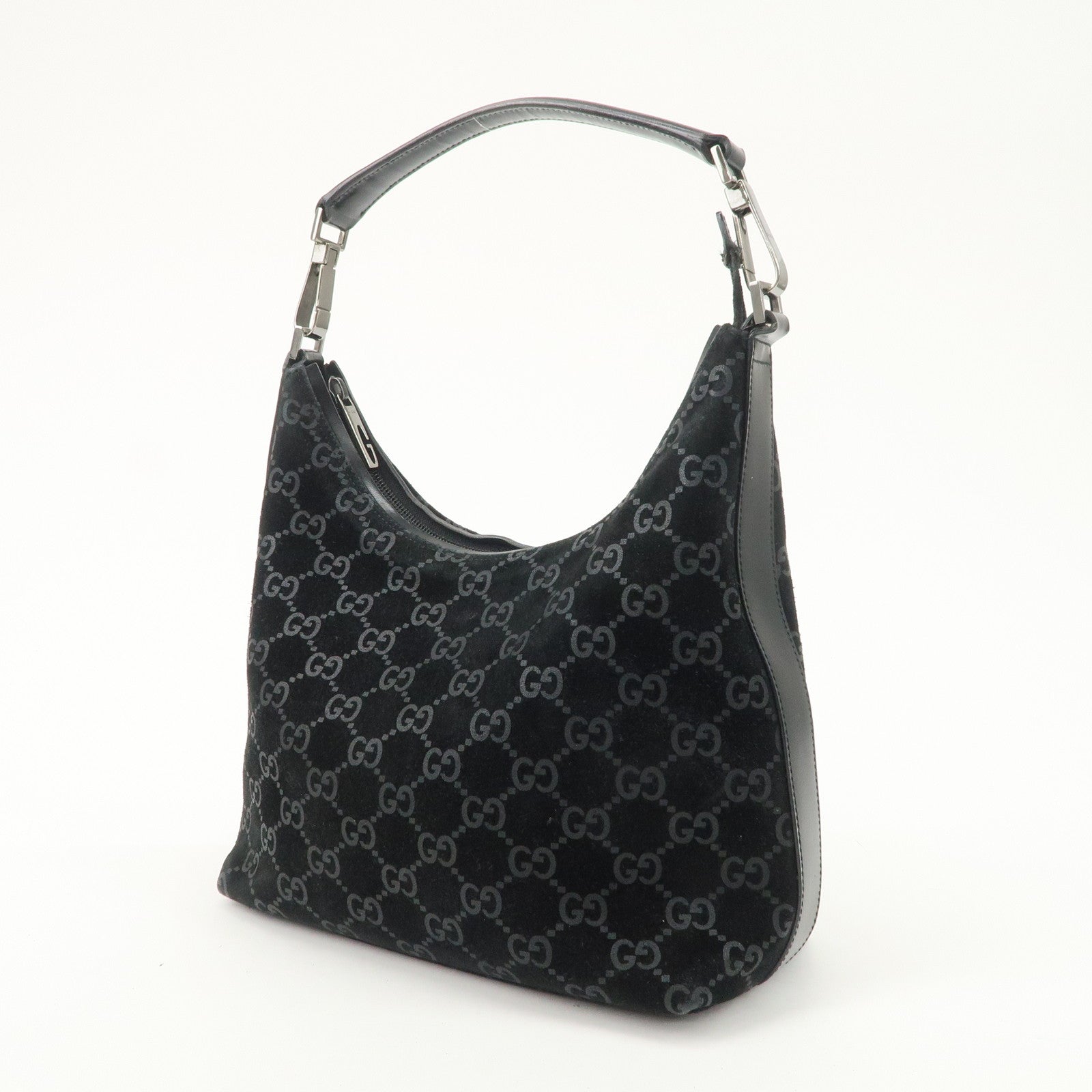 GUCCI GG Suede Leather Shoulder Bag Hand Bag Black 002.0602 Used