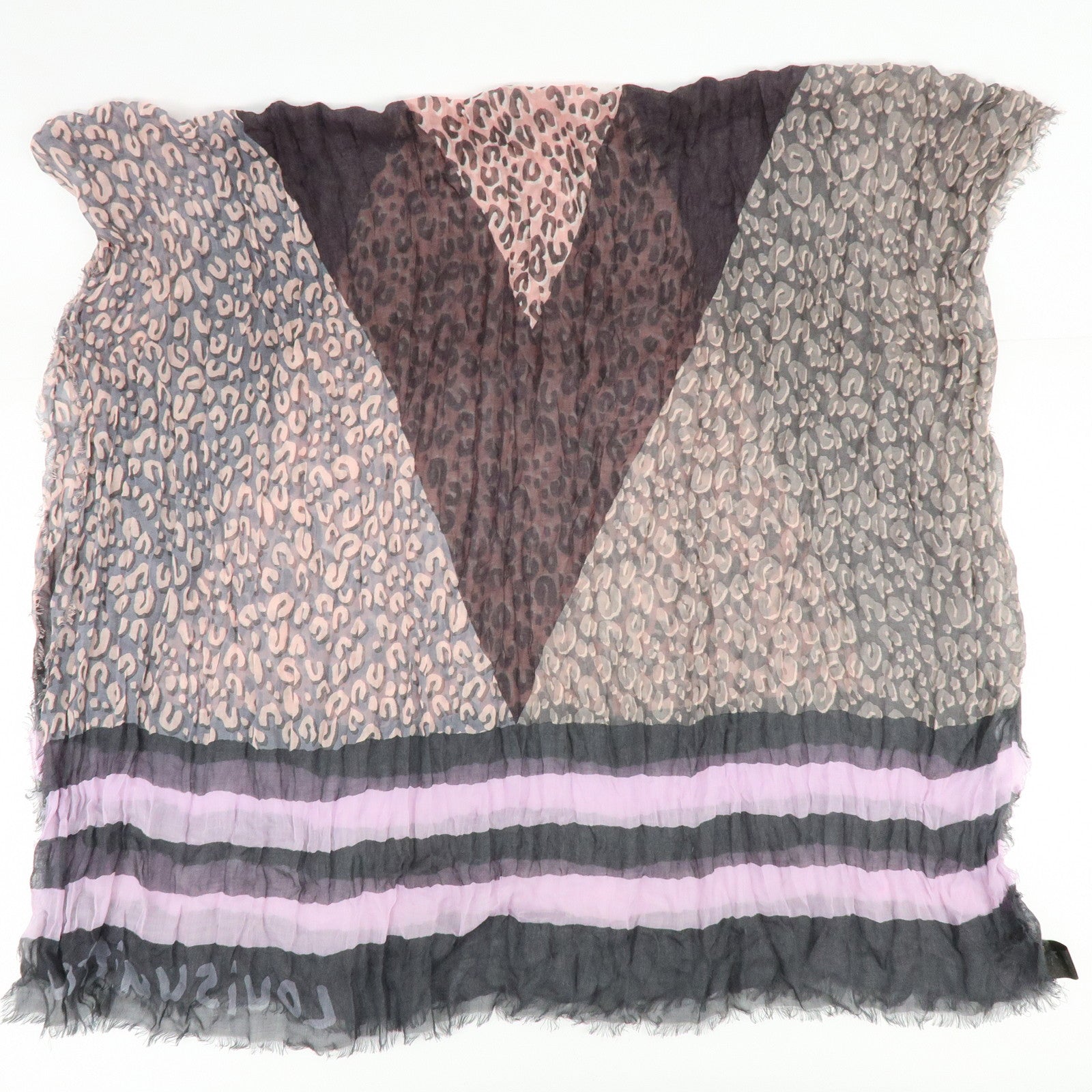 Louis Vuitton Etole V Leopard Cashmere Silk Scarf Gray Pink M75033