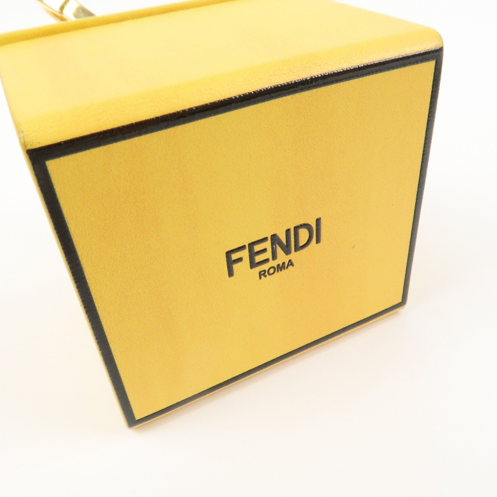 FENDI Logo Leather Mini Box Bag Charm Key Holder Yellow 7AR894