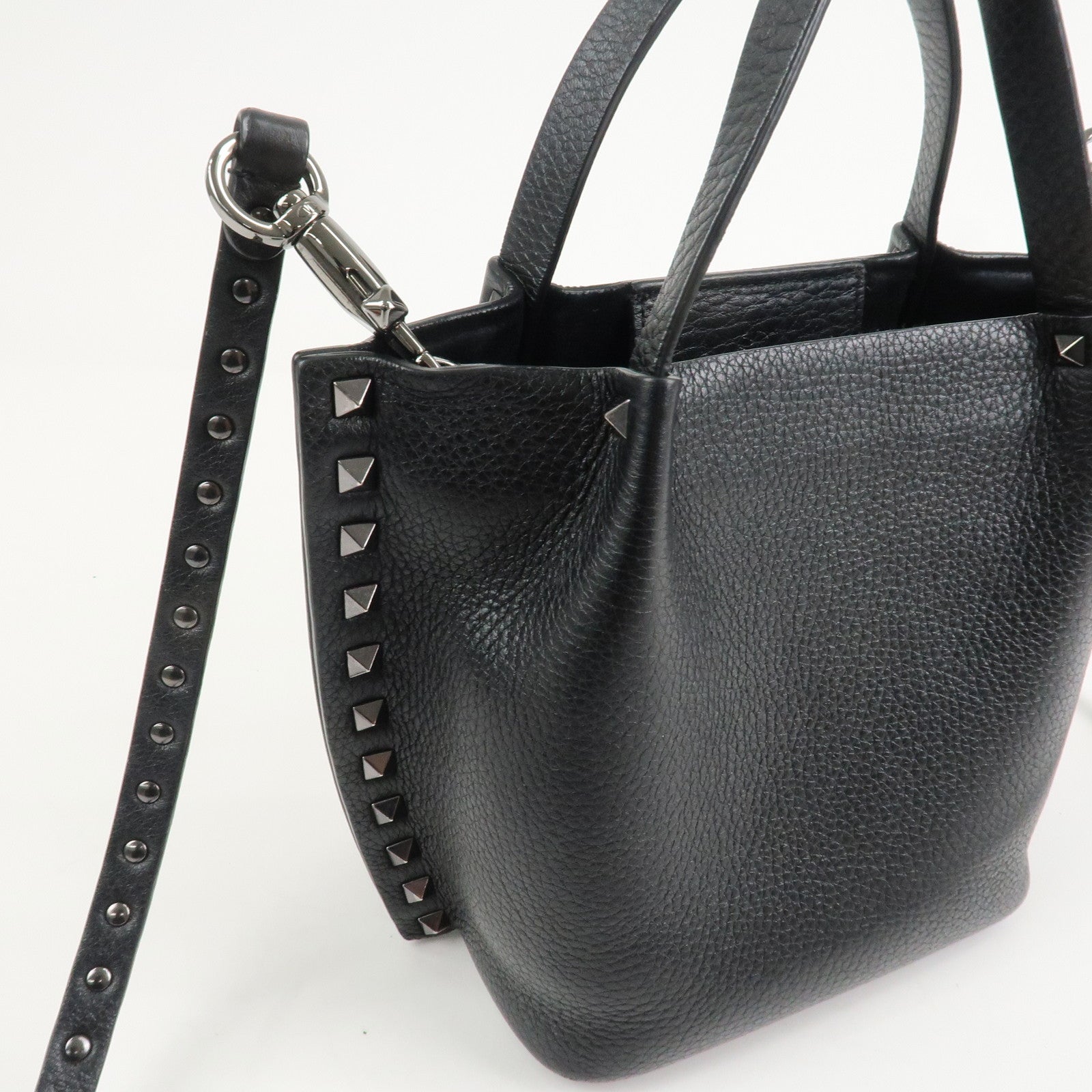 VALENTINO Rock Studs Grained Calf Leather 2Way Bag Hand Bag Black