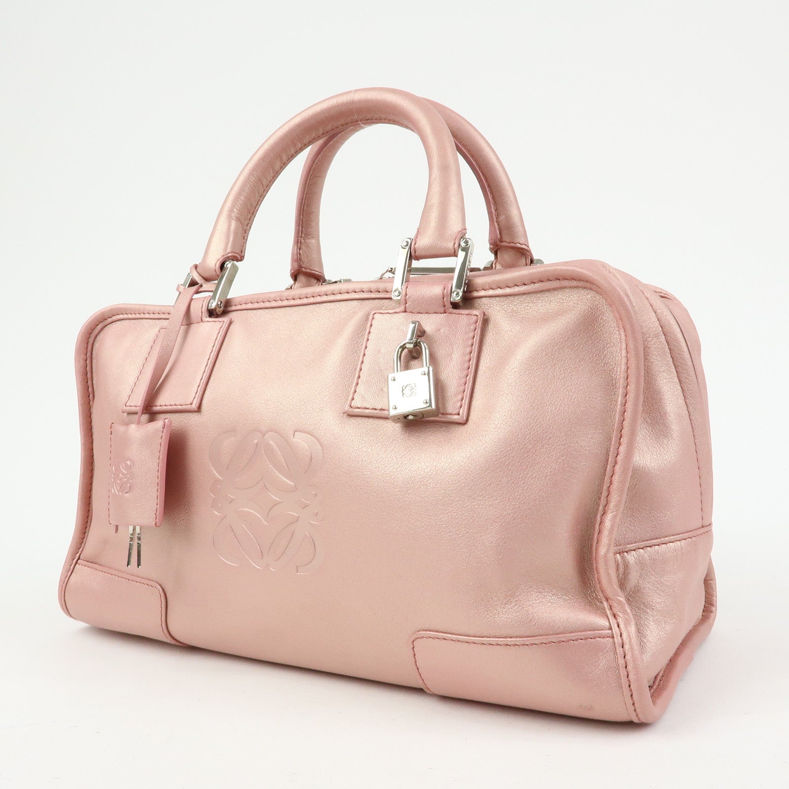 LOEWE Anagram Amazona 28 Leather Hand Bag Metallic Pink