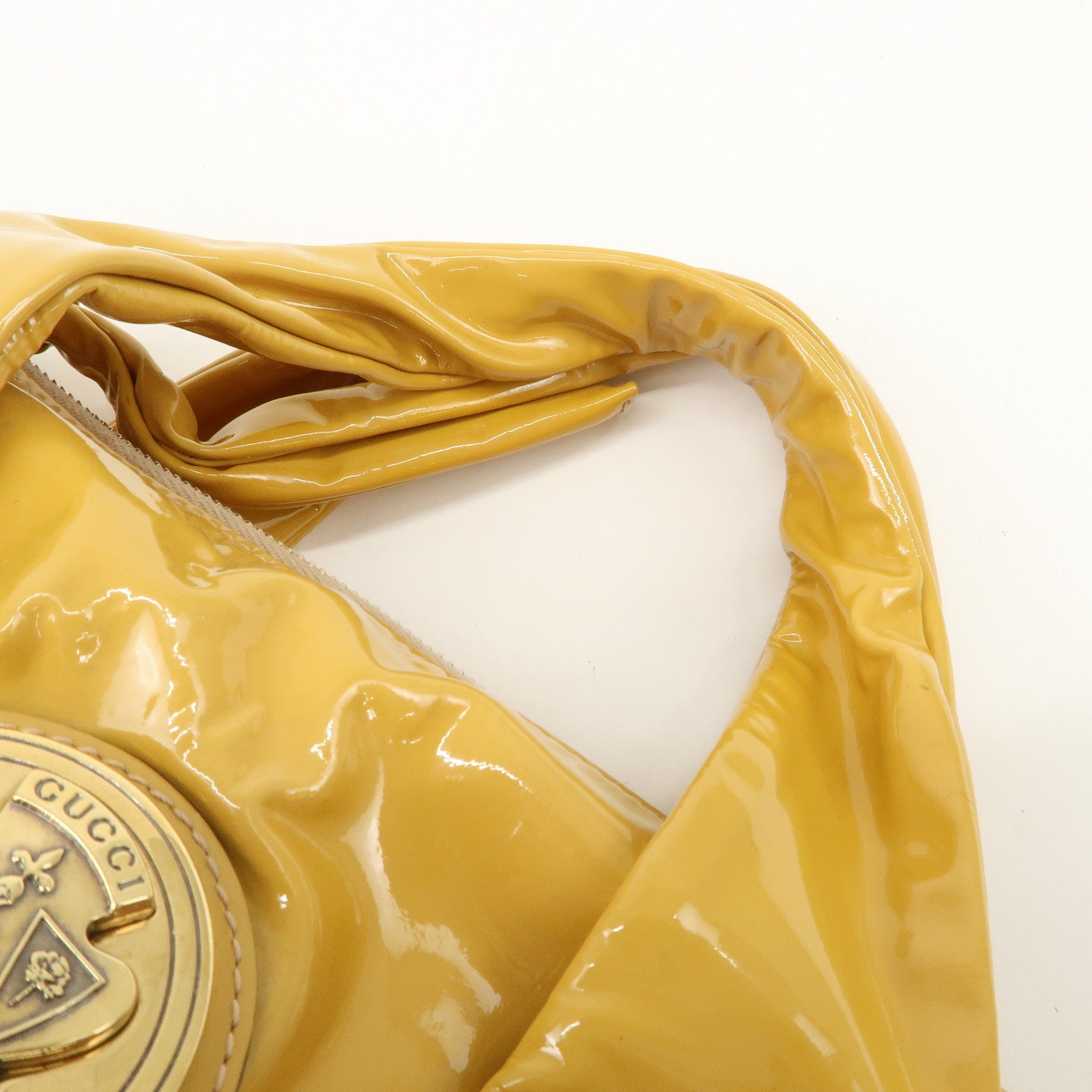 GUCCI Hysteria Patent Leather Hand Bag Tote Bag Yellow 197020