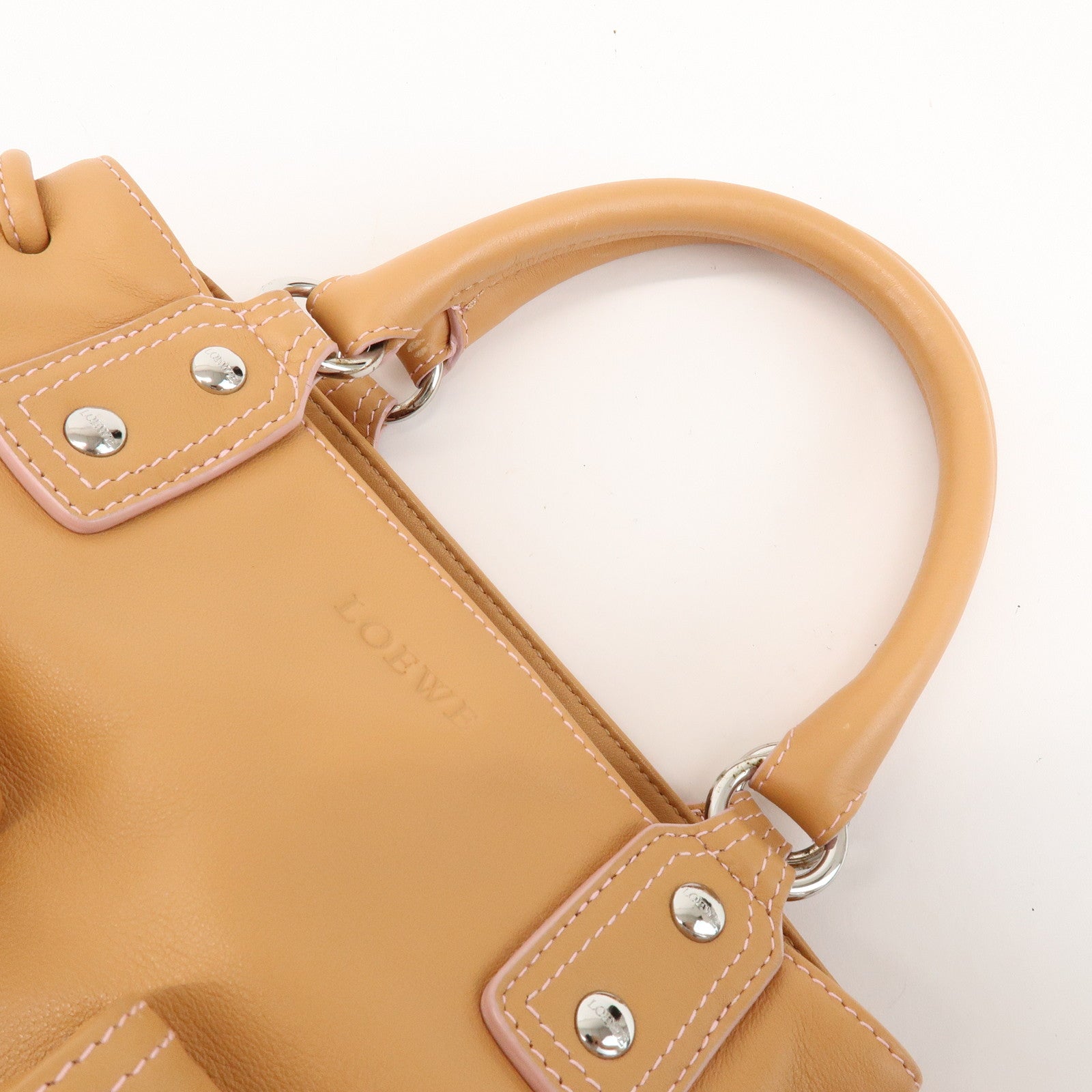 LOEWE Logo Suede Leather Hand Bag Mini Tote Bag Light Brown Beige