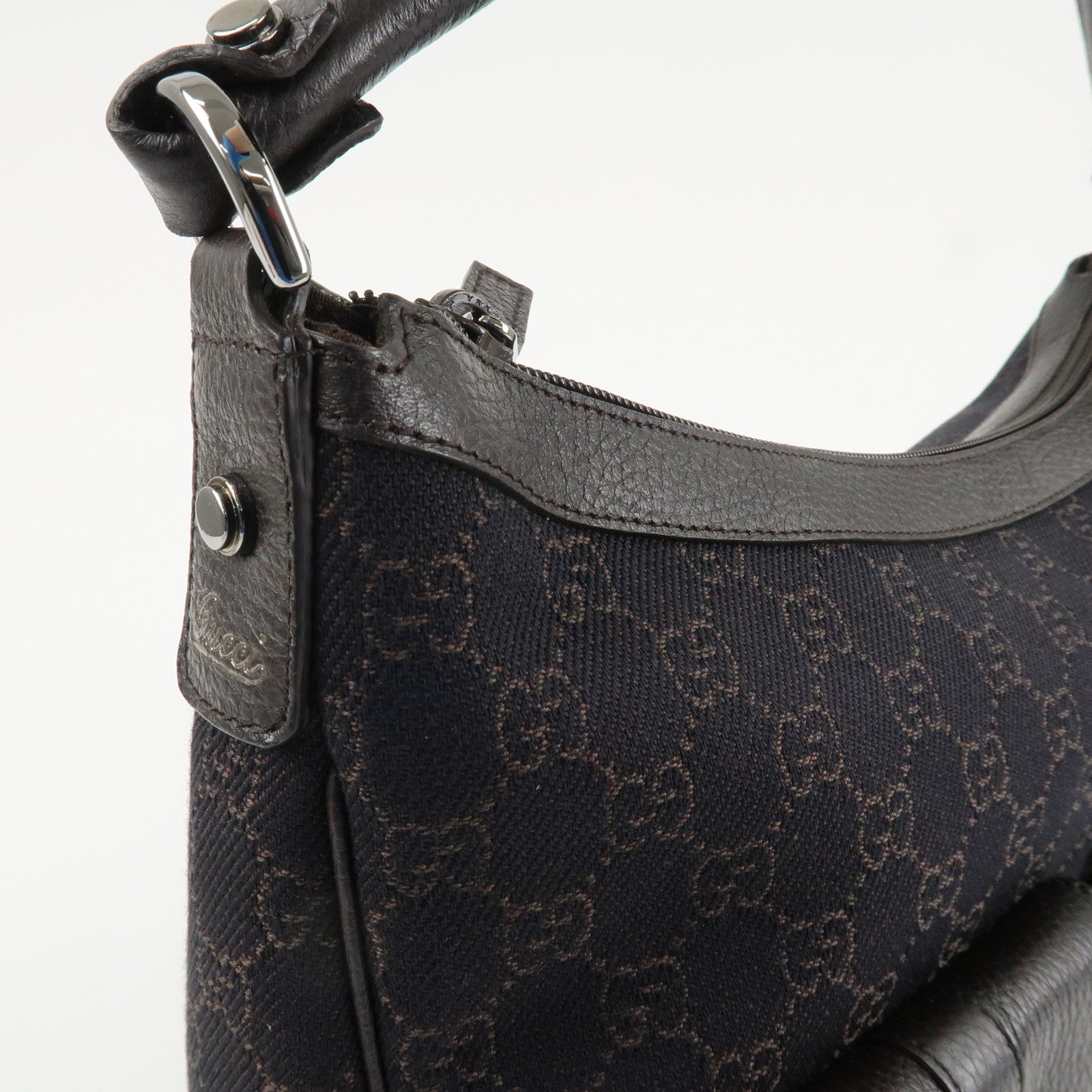 GUCCI Abbey Leather Canvas Shoulder Bag Hand Bag Dark Brown 293581 Used