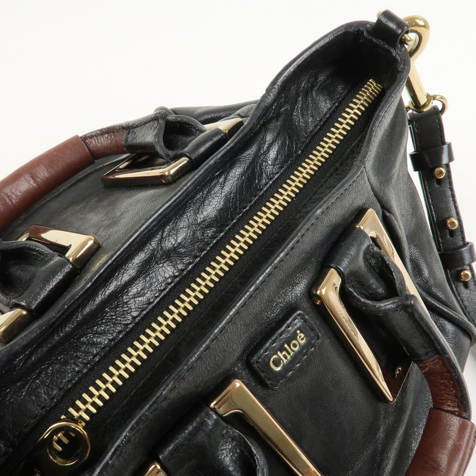 Chloe Ethel Leather Hand Bag Black Brown Gold HDW