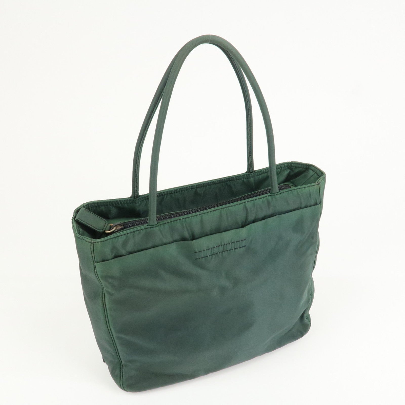 PRADA Triangle Logo Nylon Leather Tote Bag Green