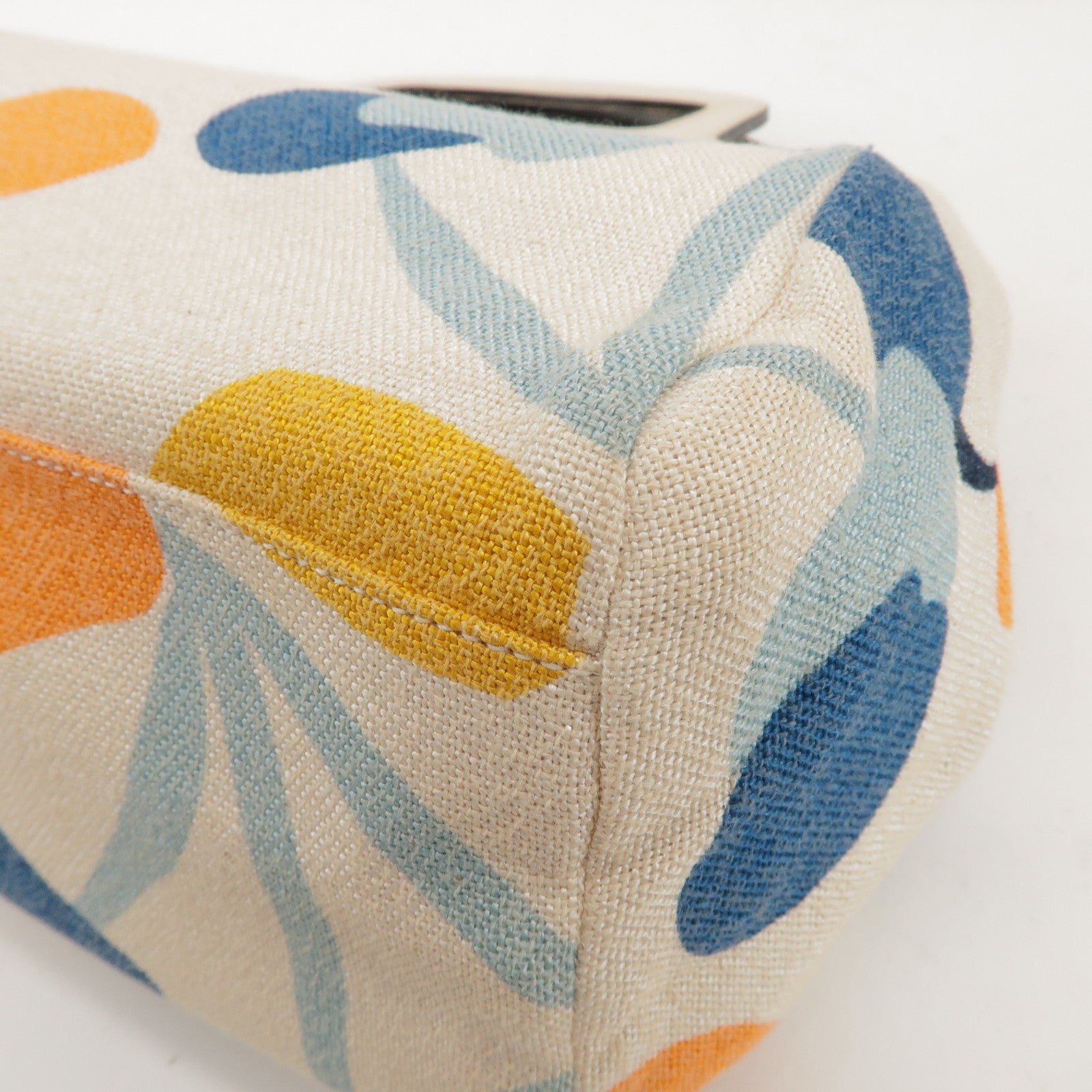 MIU MIU Madras Leather Canvas Reversible Hand Bag Ivory Black