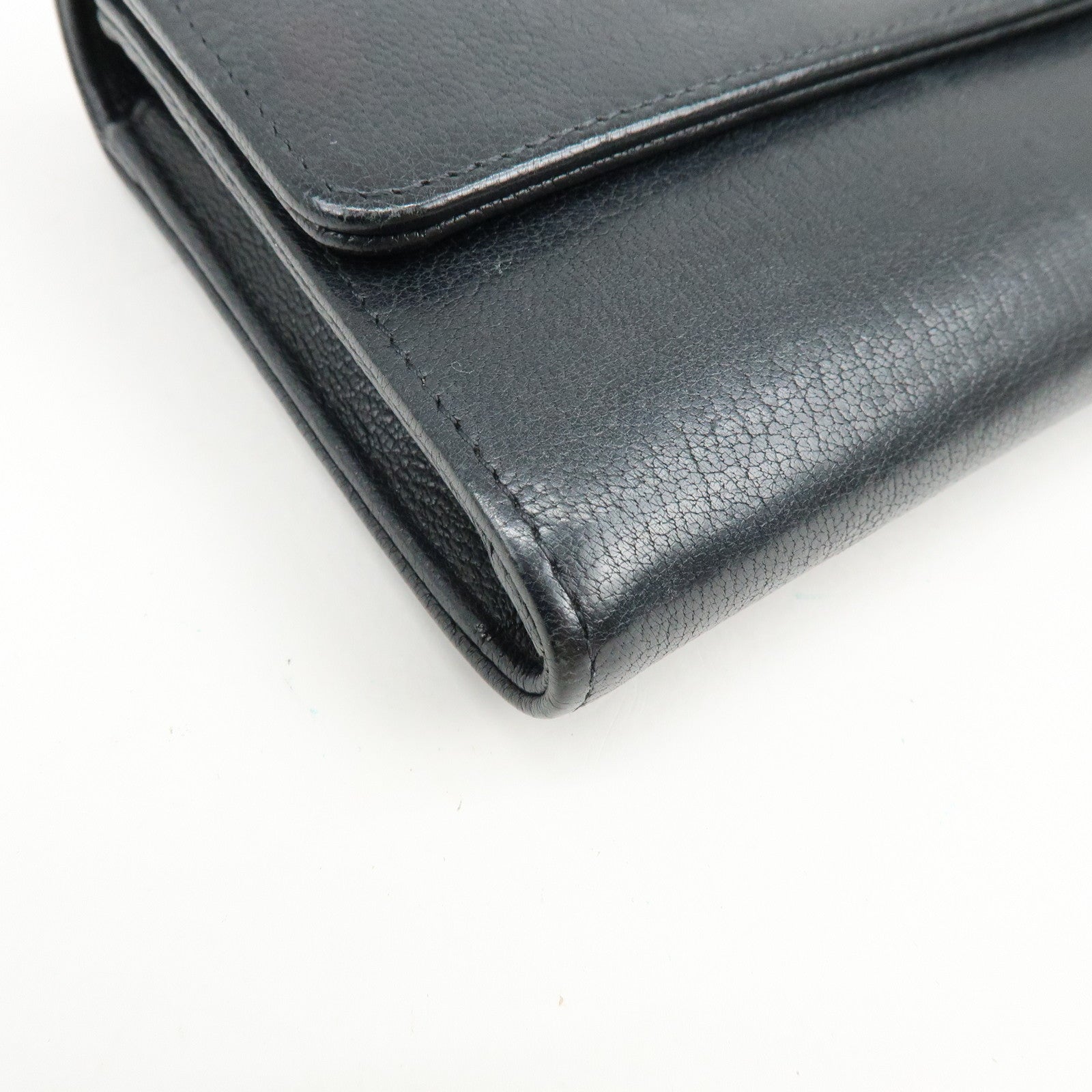 CHANEL COCO Mark Leather Flap Bi-Fold Long Wallet Black