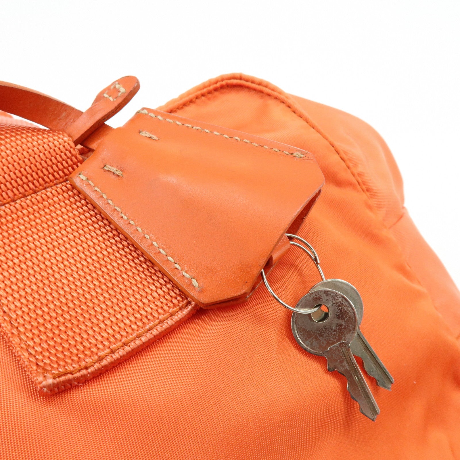 PRADA Triangle Logo Nylon Boston Bag Hand Bag Orange