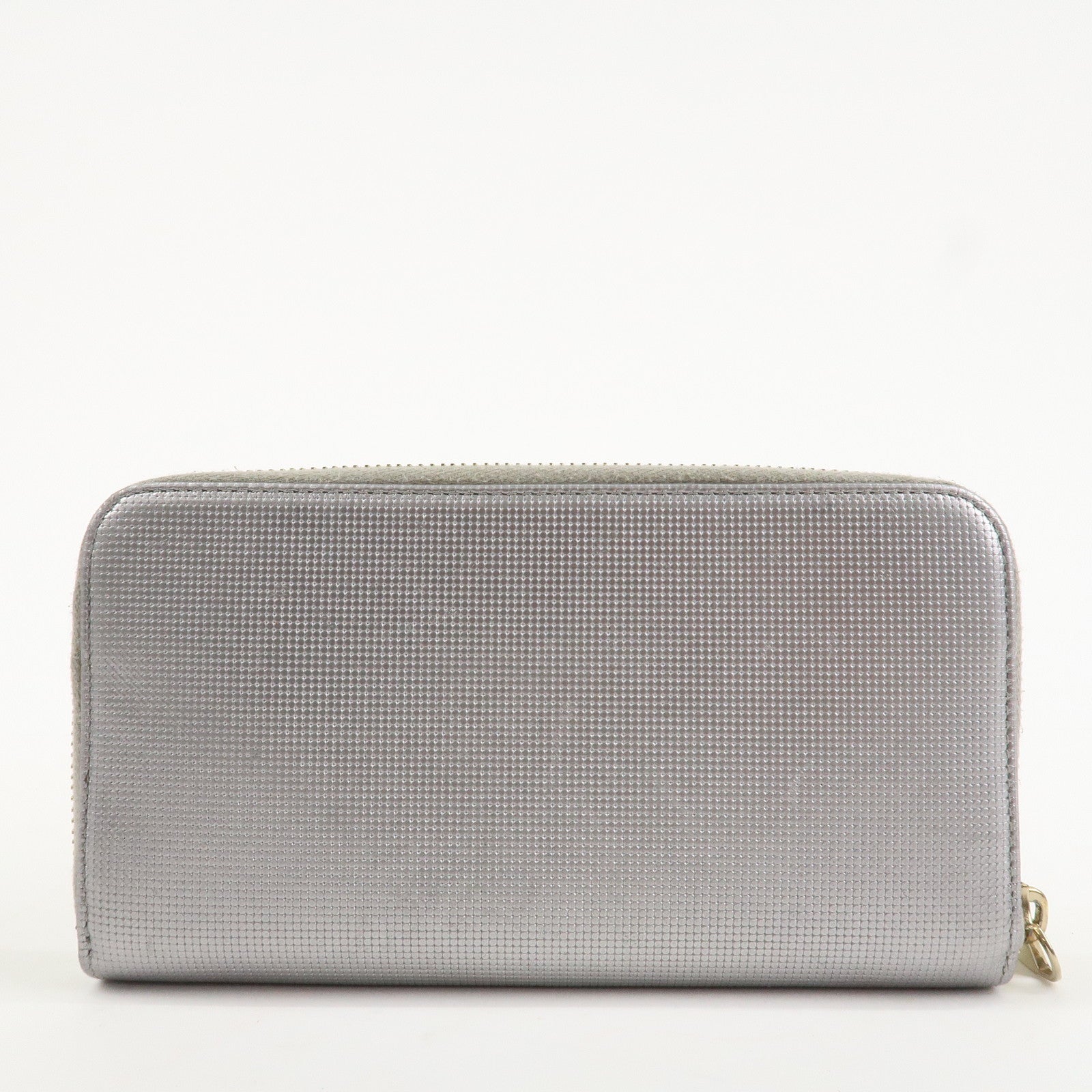 FENDI Leather Round Zippy Long Wallet Silver 8M0024 Used