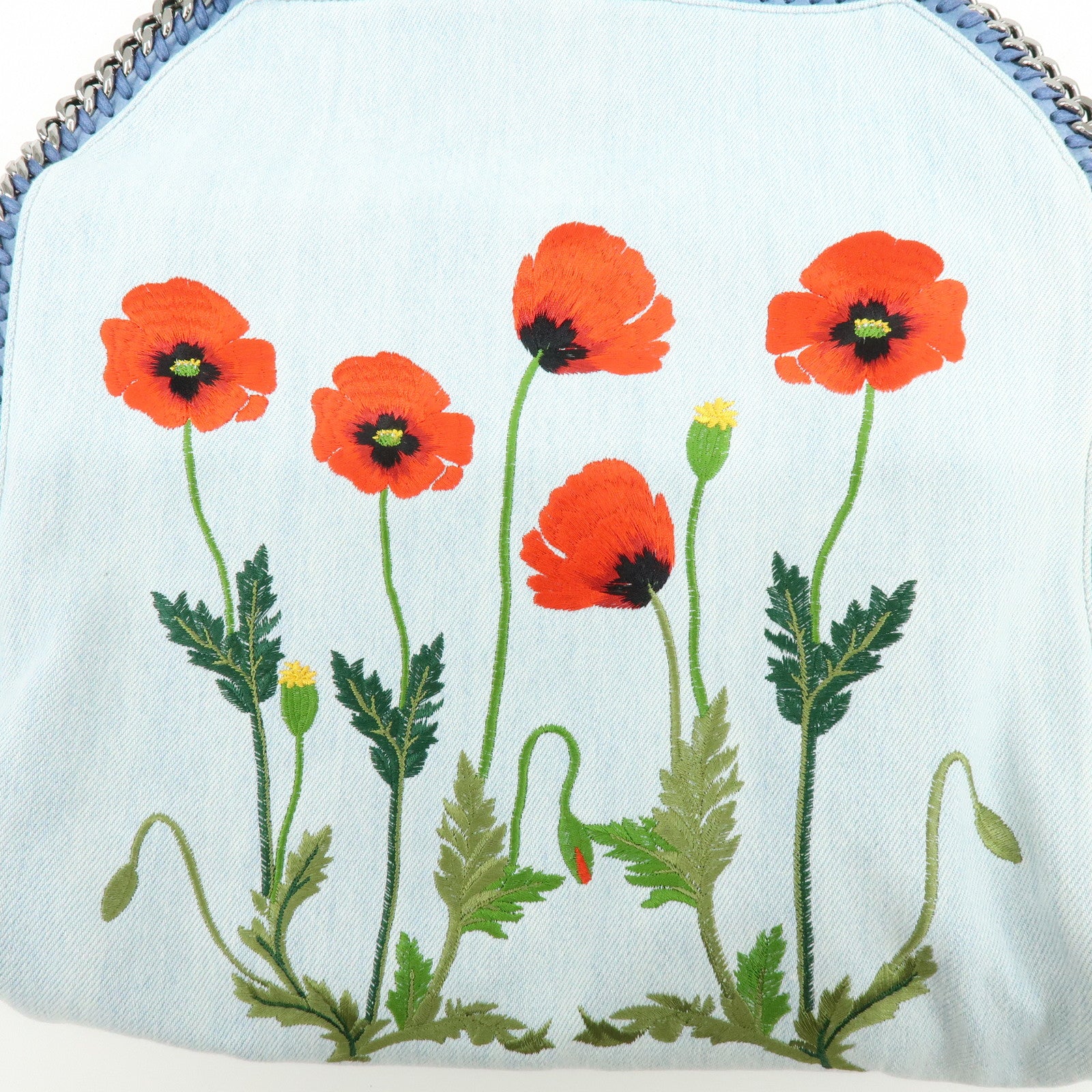 STELLA MCCARTNEY Falabella Embroidery Denim Shoulder Bag Light Blue