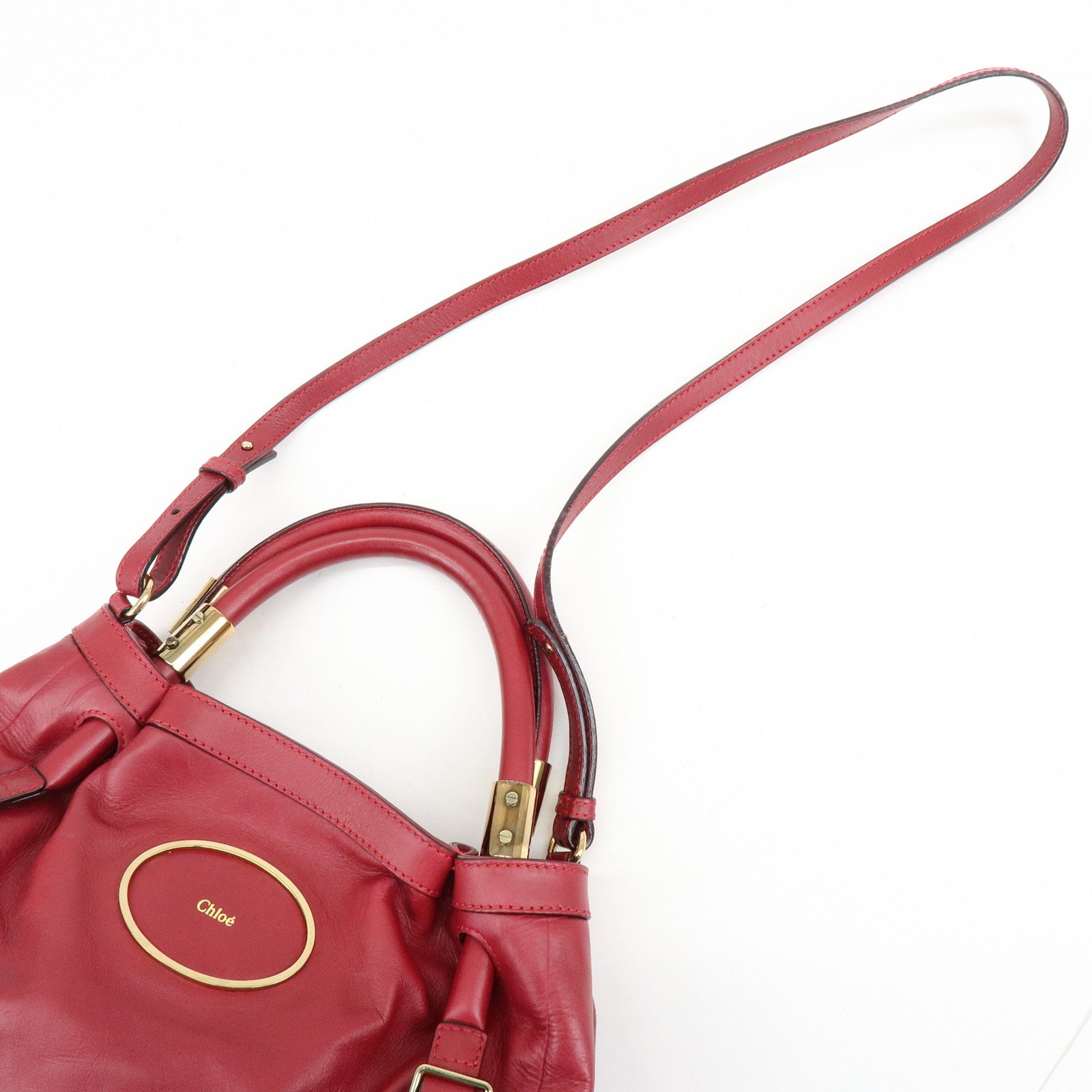 Chloe Victoria Leather 2Way Bag Shoulder Bag Hand Bag Red