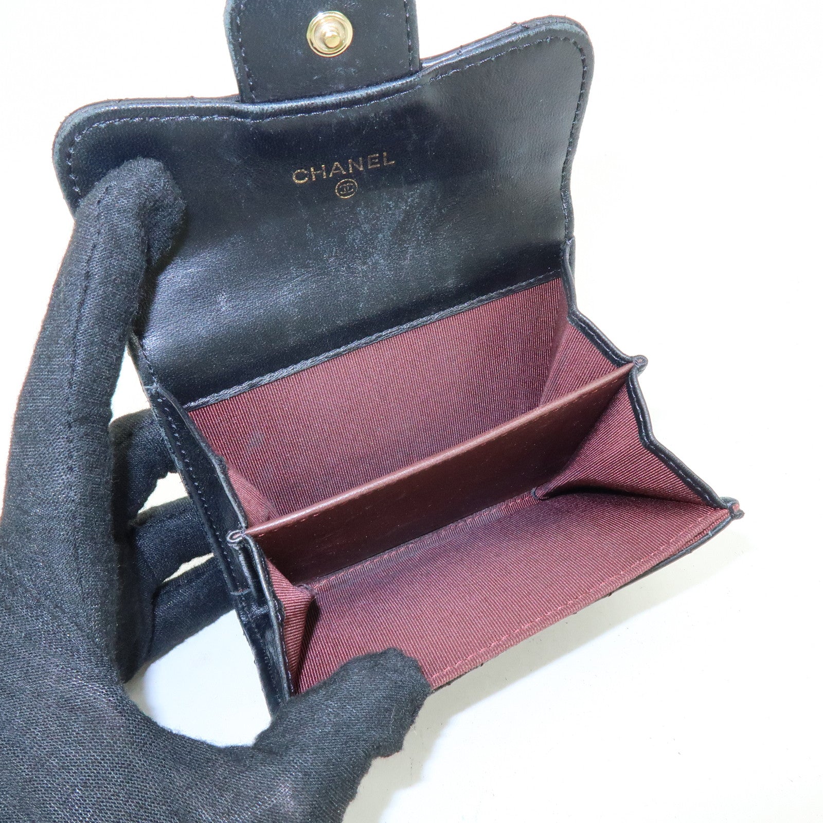 CHANEL COCO Mark Lambskin Matelasse Compact Wallet Black