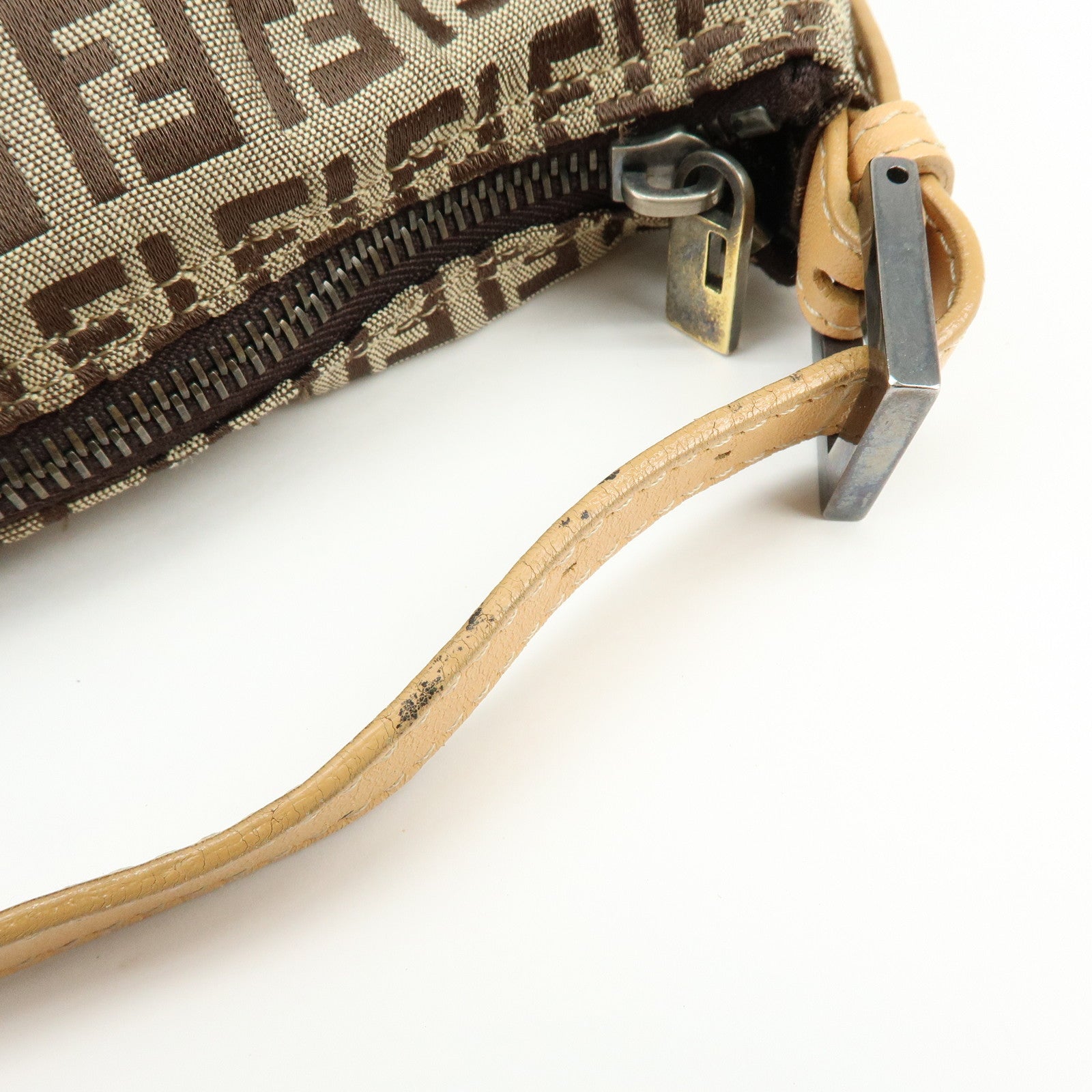 FENDI Zucchino Canvas Leather Hand Bag Beige 8N0005