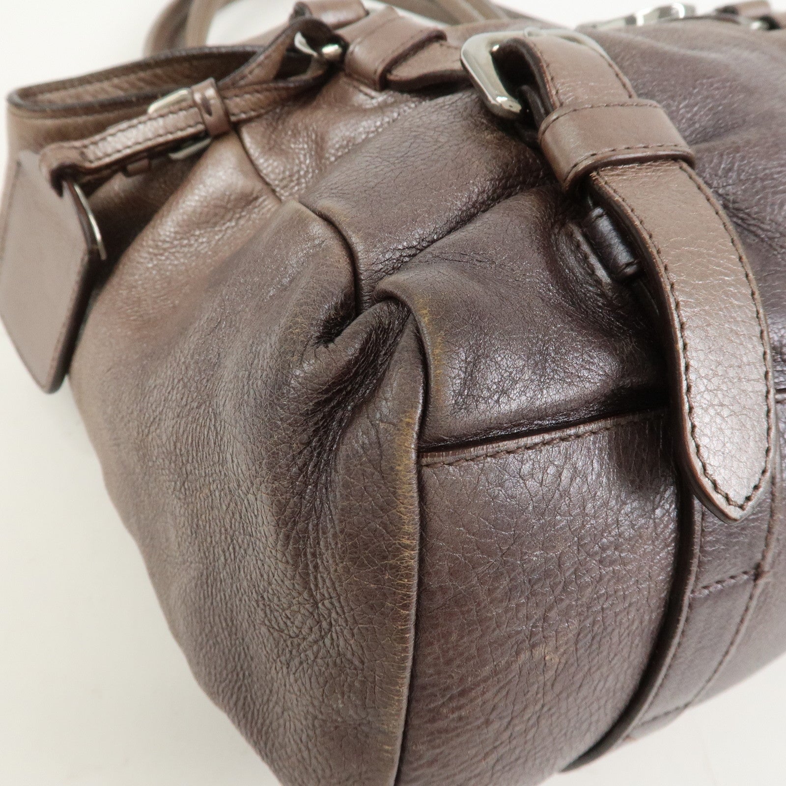 PRADA Logo Leather Shoulder Bag Hand Bag Metallic Brown BR3901