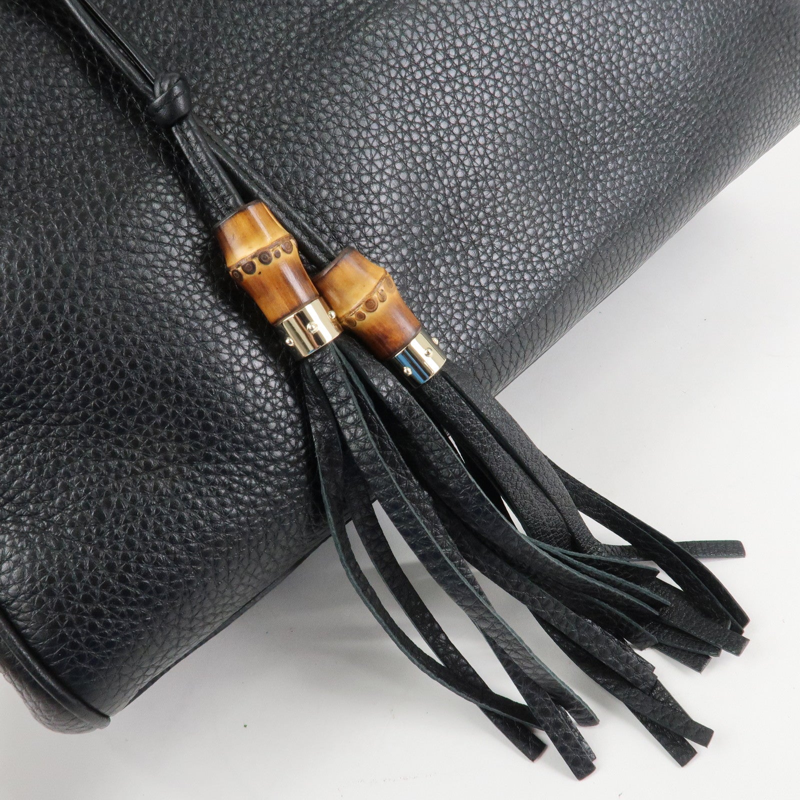 GUCCI Bamboo Leather 2WAY Shopper Medium Tote Bag Black 323660