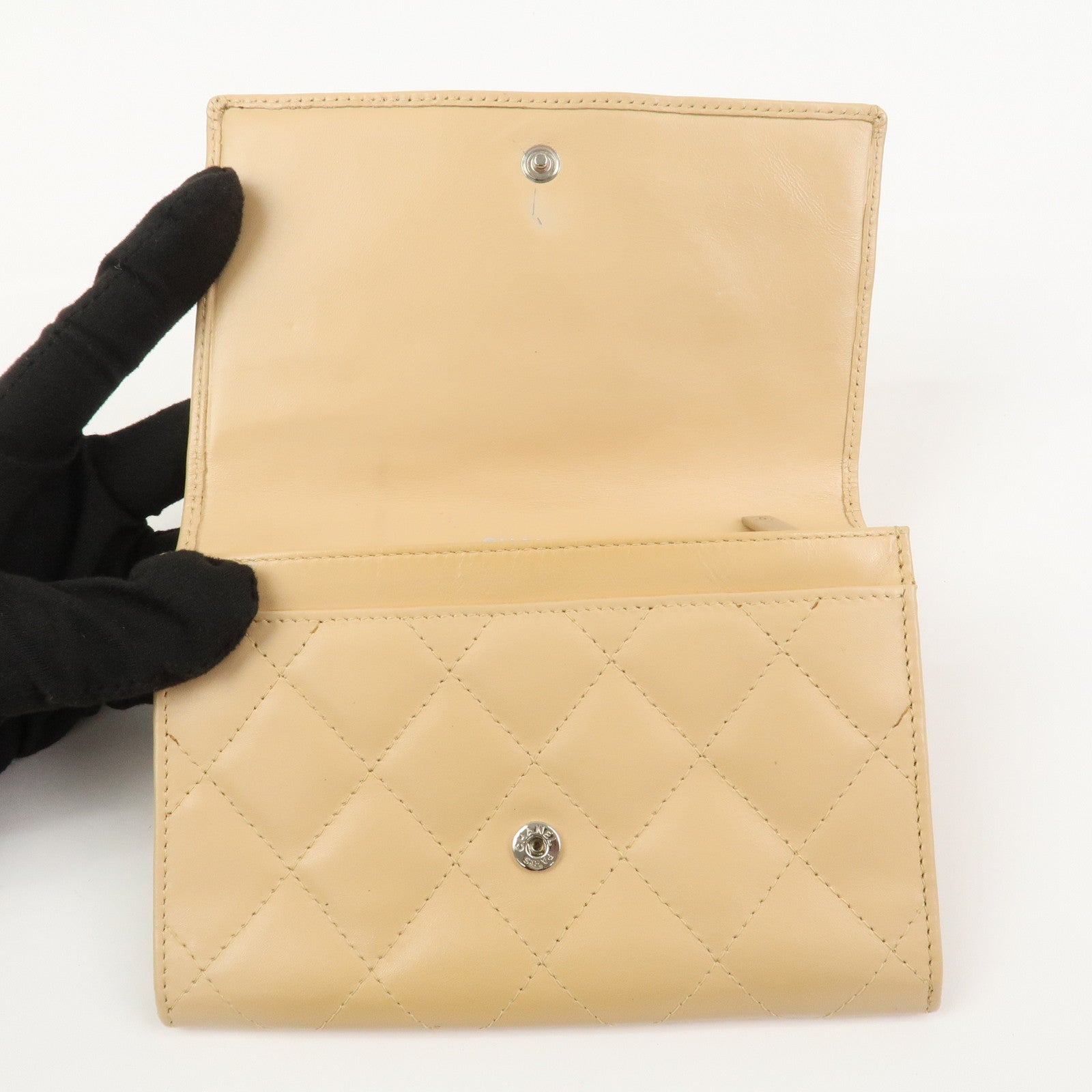 CHANEL Cambon Line Soft Calf Patent Leather Bi-fold Wallet A26722