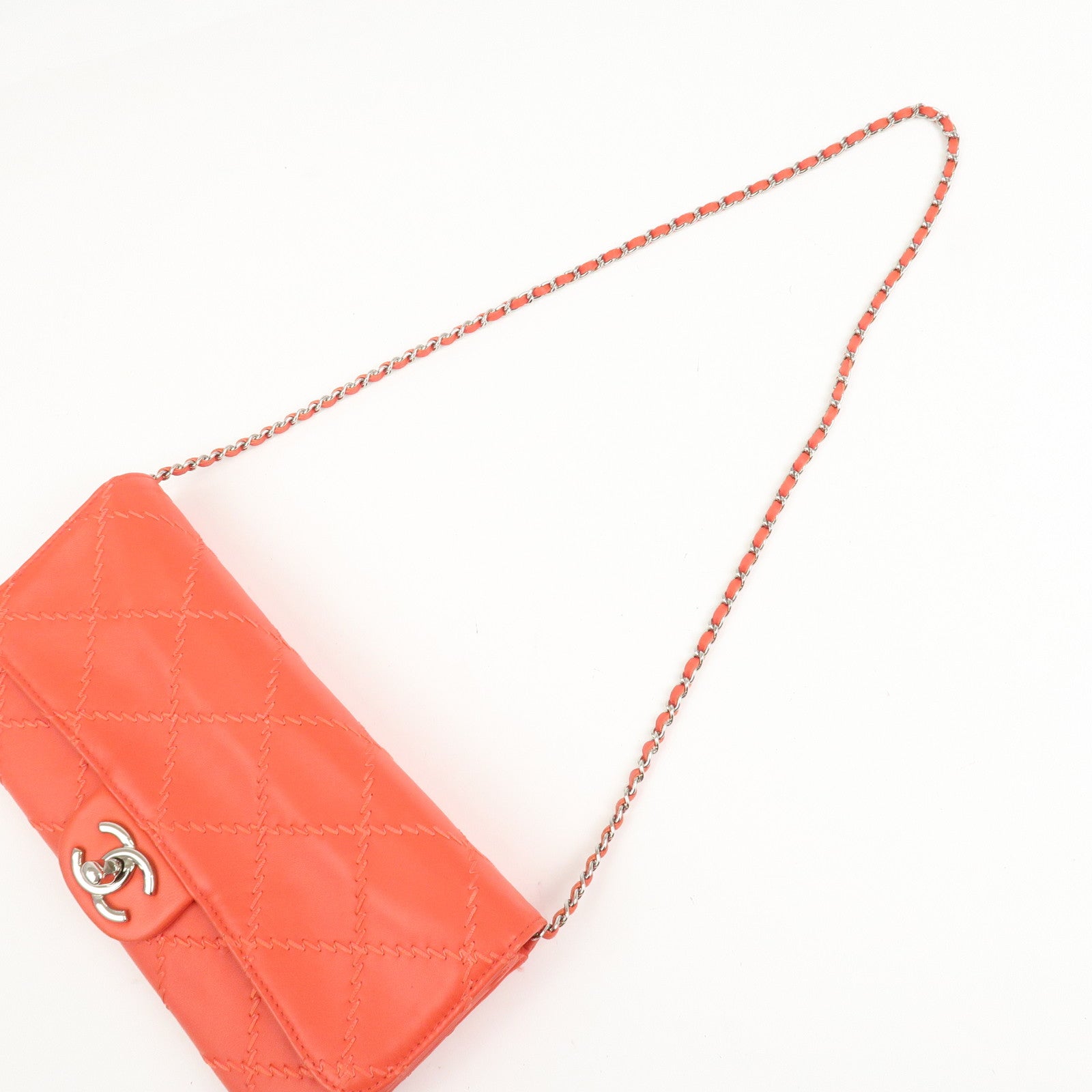 CHANEL COCO Mark Ultra Stitch Leather Chain Wallet Red