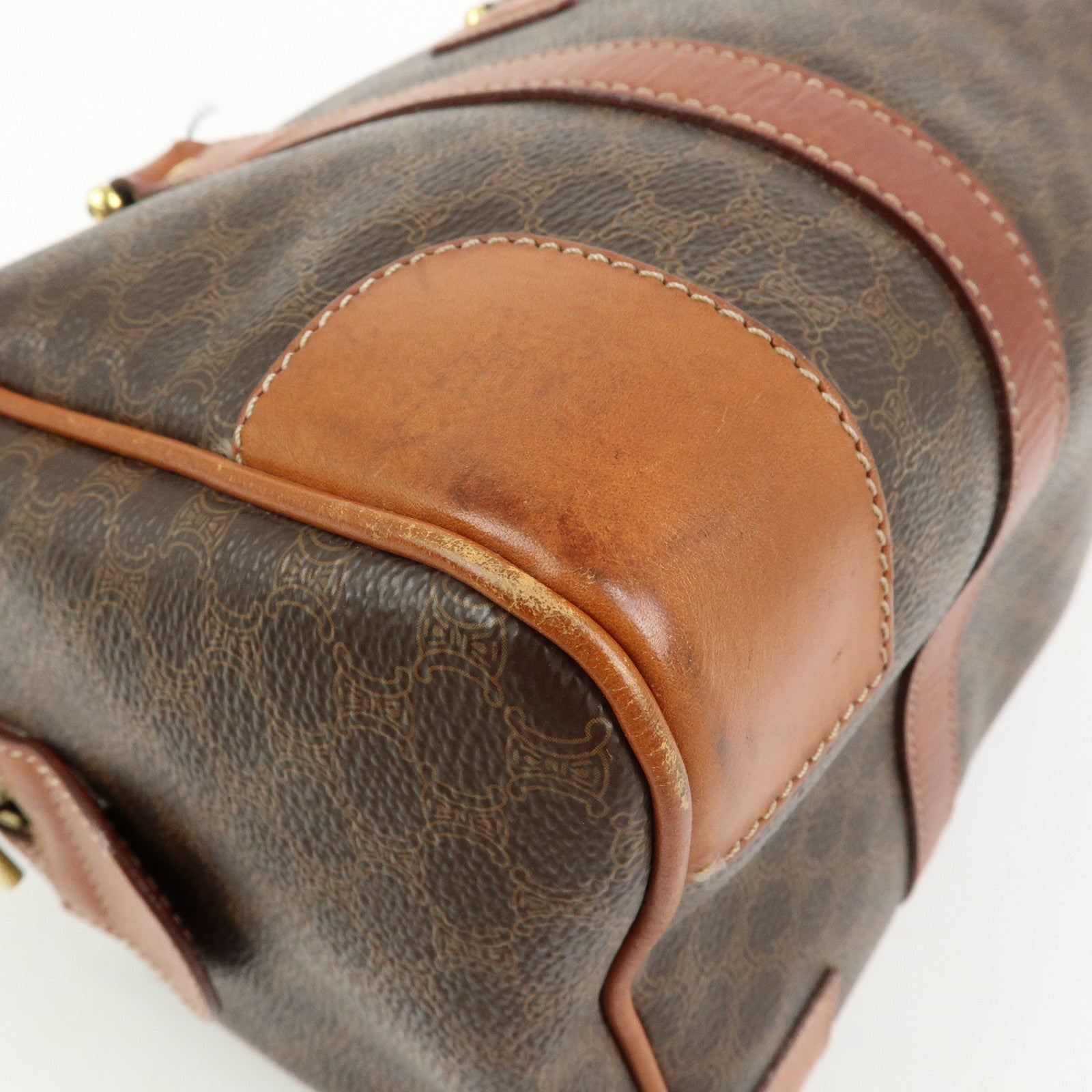 CELINE Macadam PVC Leather Boston Bag Hand Bag Brown
