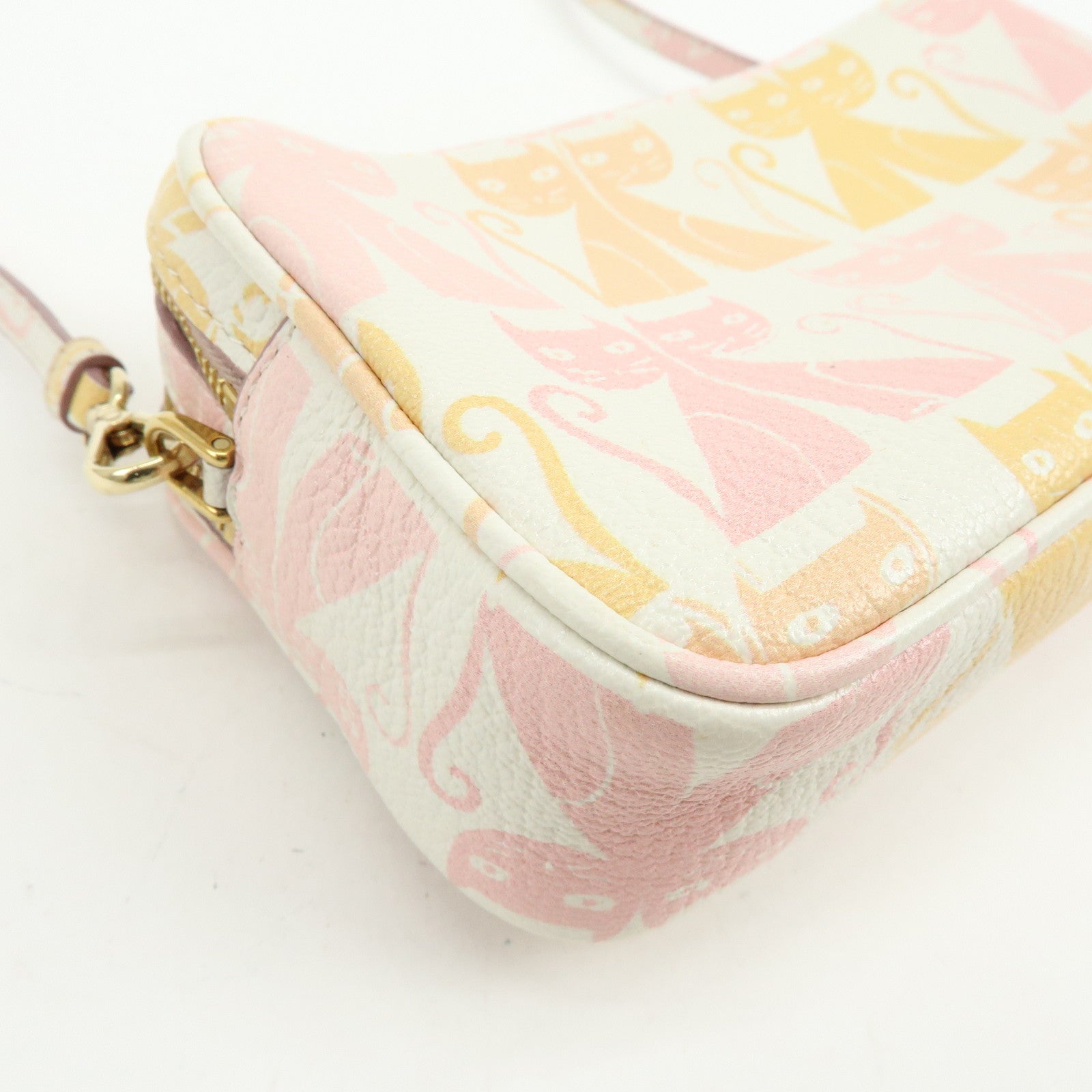 MIU MIU Cat Madras Leather Shoulder Bag Pink Orange White 5NF011