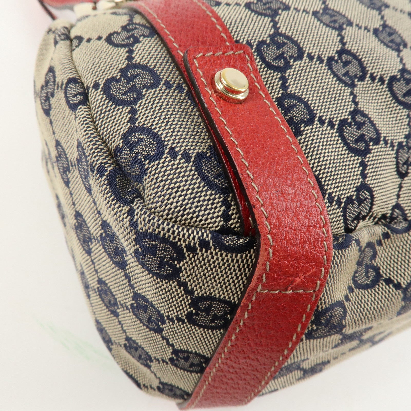 GUCCI Abbey GG Canvas Leather Tote Bag Shoulder Bag Navy Red 130736 Used