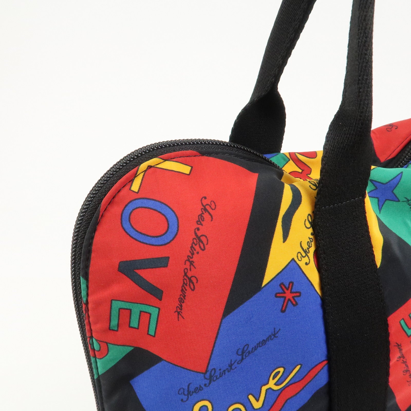 SAINT LAURENT Logo Nylon Black Hand Bag Multicolor