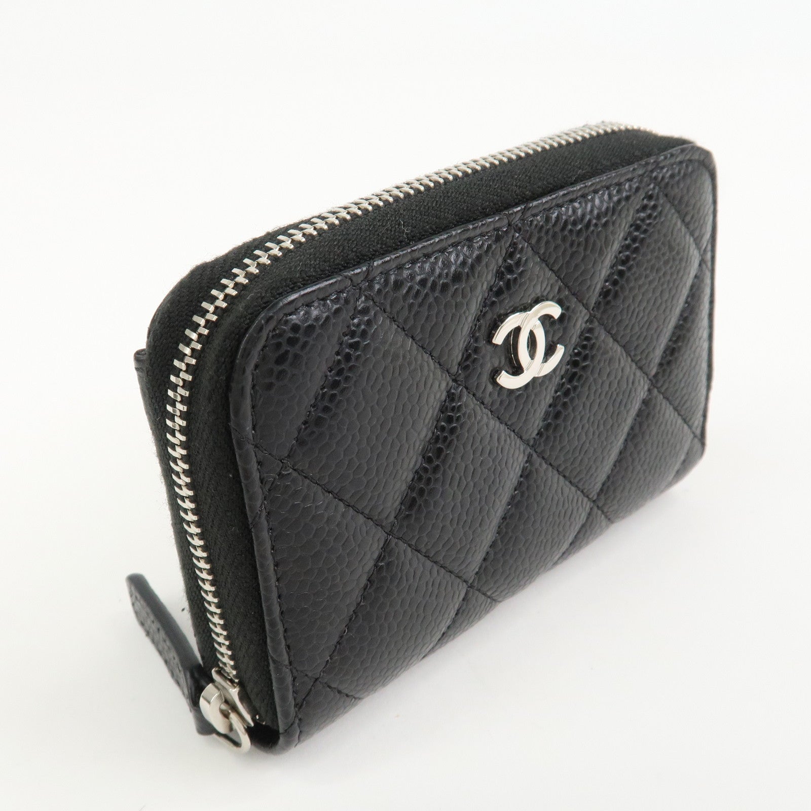 CHANEL Matelasse Caviarskin Classic Zippy Coin Case Black AP0216