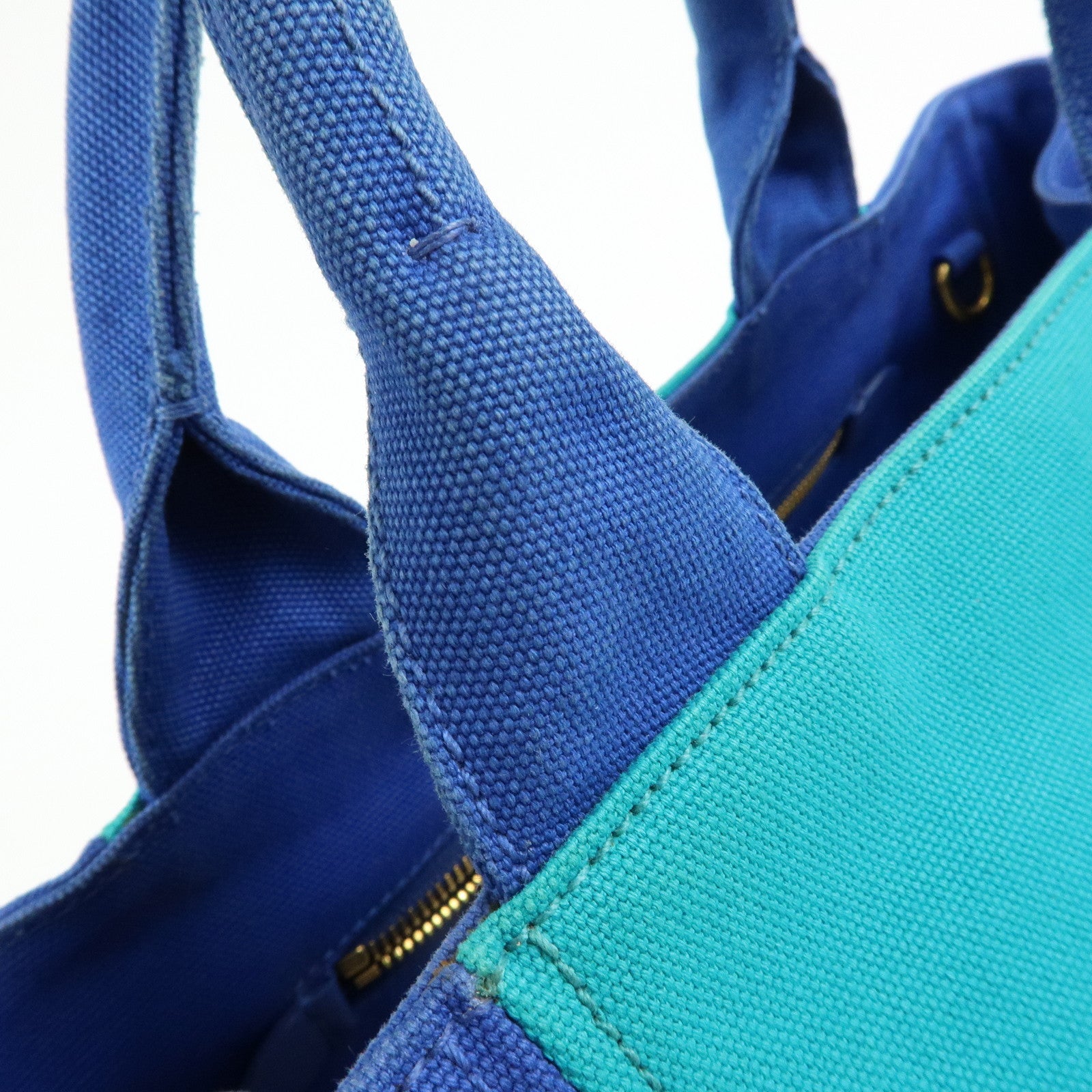 PRADA Triangle Logo Canapa Canvas 2Way Bag Tote Bag Blue BN2642