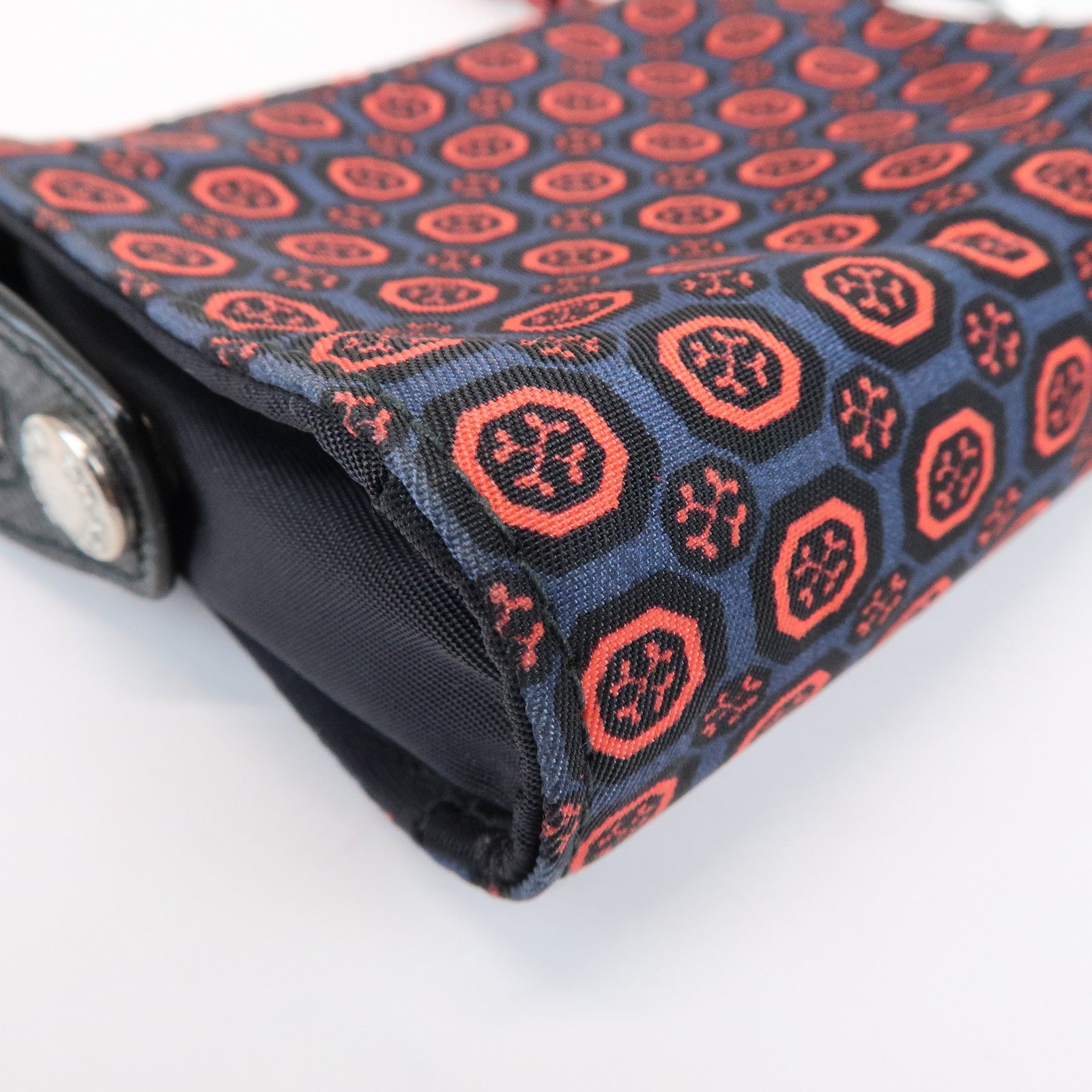 PRADA Triangle Logo Mini Pouch Key Ring Coin Case Navy Red 2TT072
