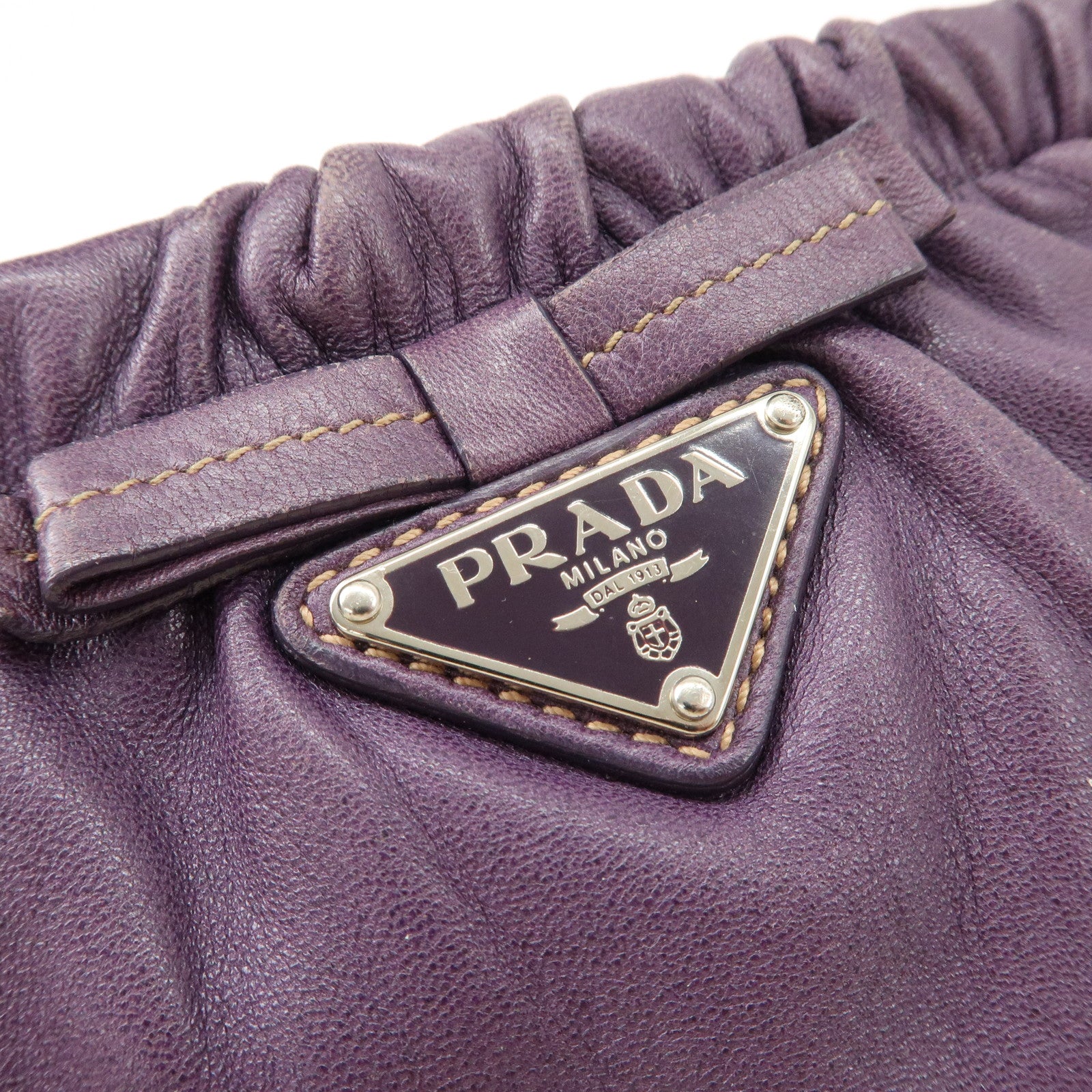 PRADA Ribbon Leather Shoulder Bag Hand Bag Purple Used