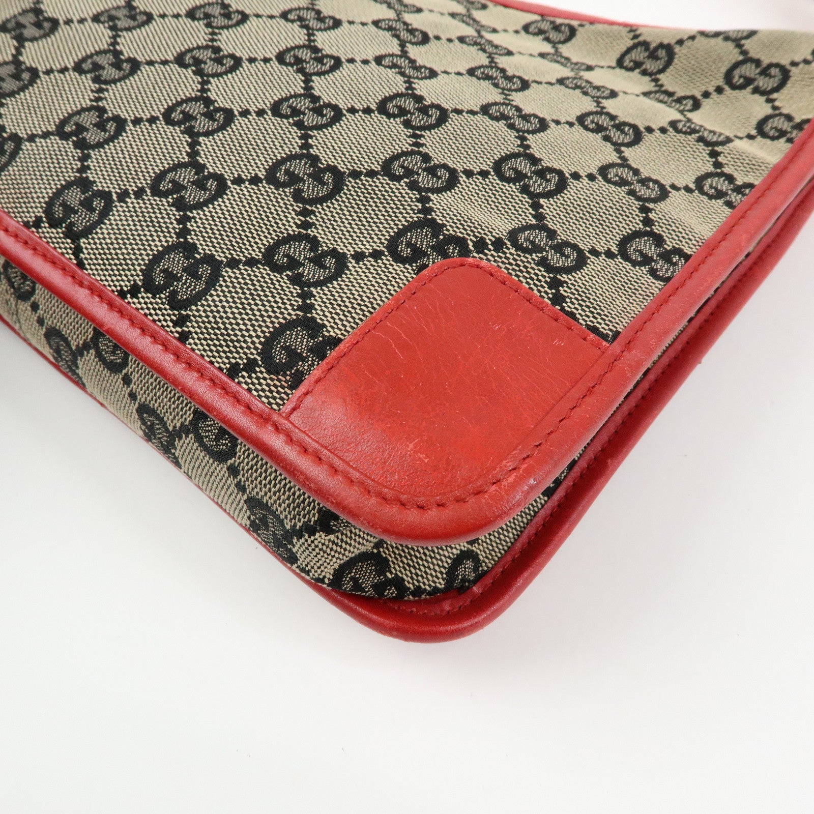 GUCCI GG Canvas Leather Shoulder Bag Hand Bag Beige Red 001・4206