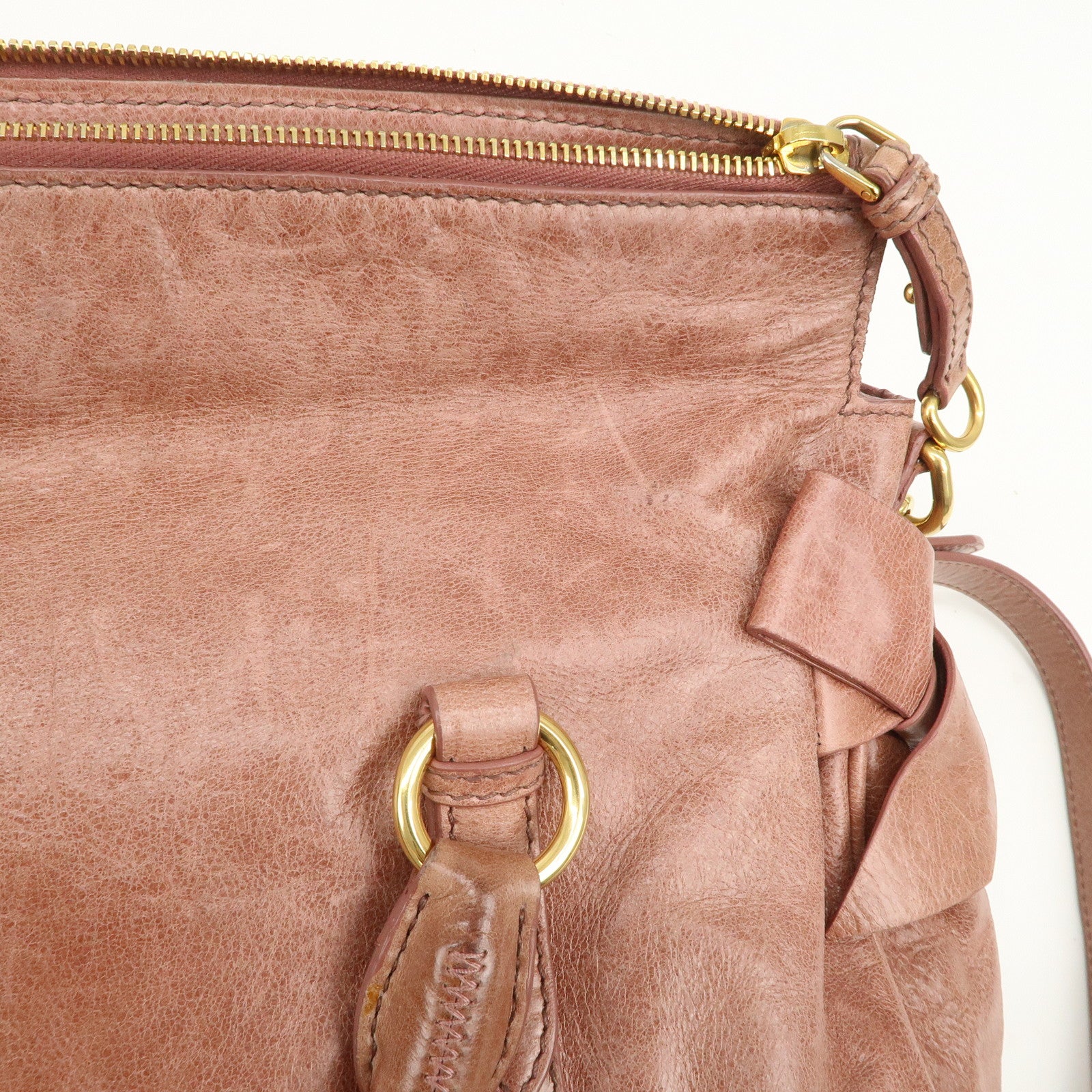 MIU MIU Logo Leather Ribbon 2Way Bag Shouler Bag Hand Bag RT0365