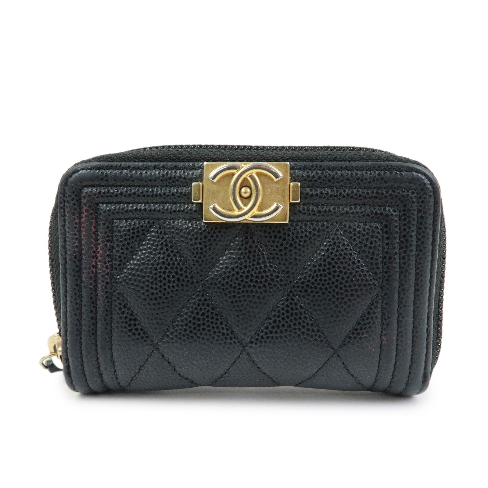 CHANEL Boy Chanel Matelasse Caviarskin Compact Wallet Black A80602