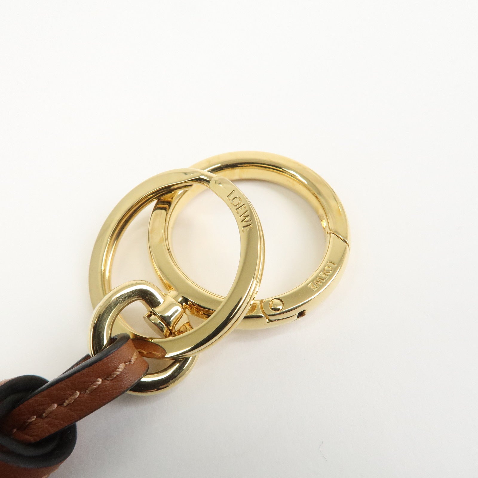 LOEWE Anagram Metal Leather Bag Charm Key Holder Camel
