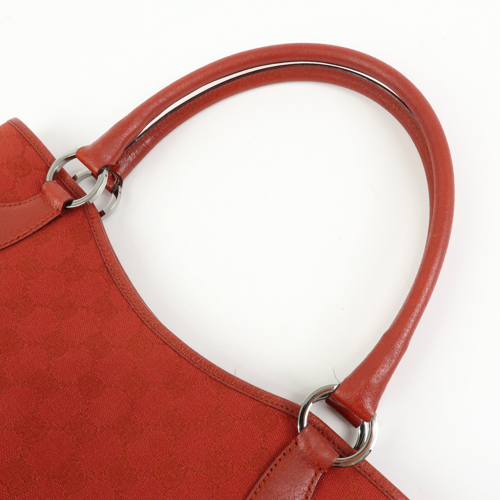 GUCCI GG Canvas Leather Tote Bag Hand Bag Red 113015